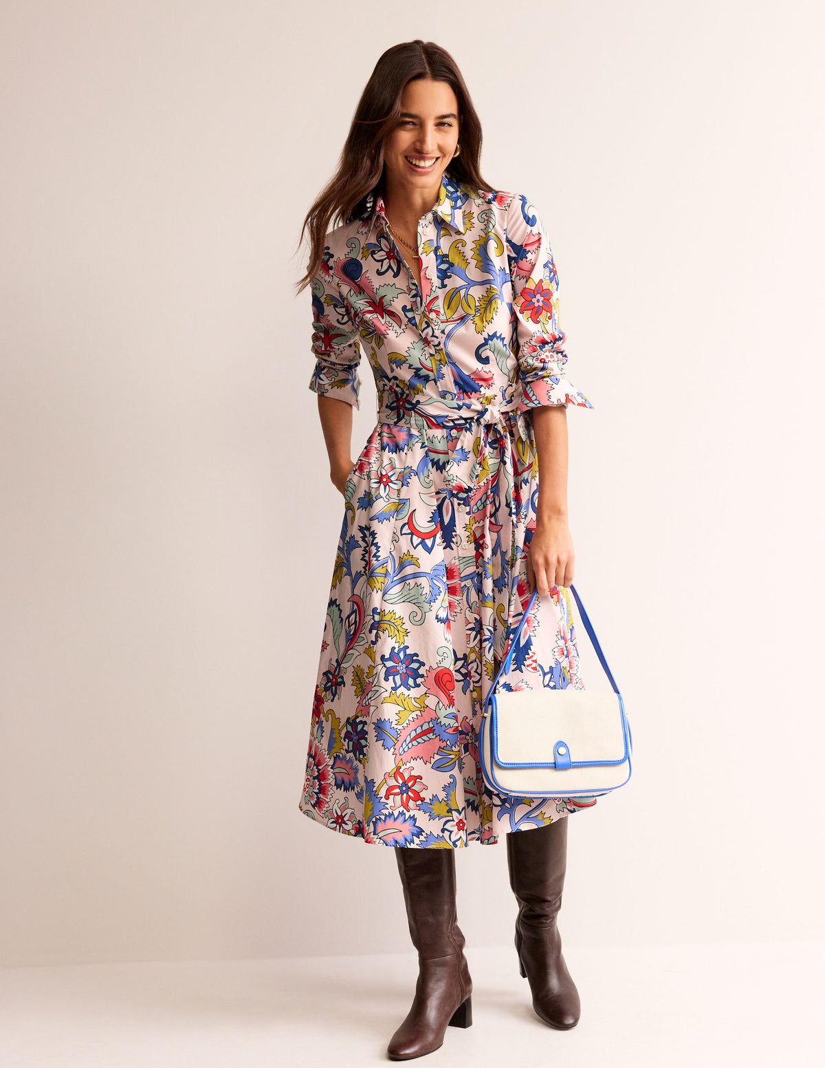 Amy Cotton Midi Shirt Dress-Marshmallow, Botanical Bunch - Image 4