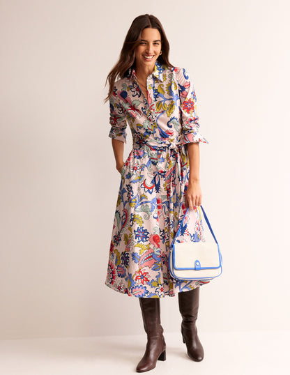 Amy Cotton Midi Shirt Dress-Marshmallow, Botanical Bunch