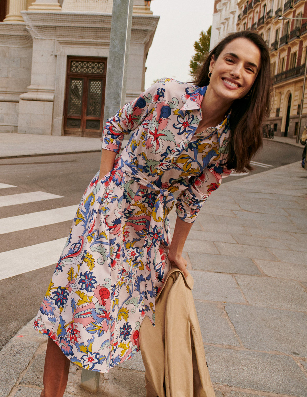 Amy Cotton Midi Shirt Dress-Marshmallow, Botanical Bunch - Image 5