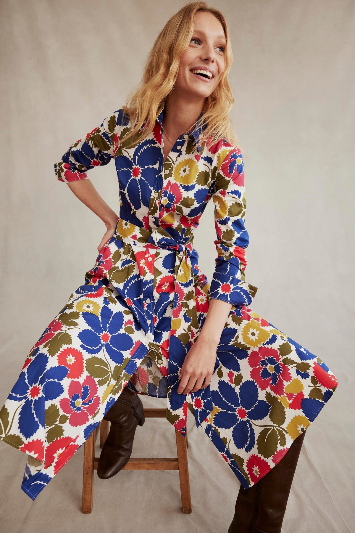 Amy Cotton Midi Shirt Dress-Multi, Bloomsbury Pop - Image 7