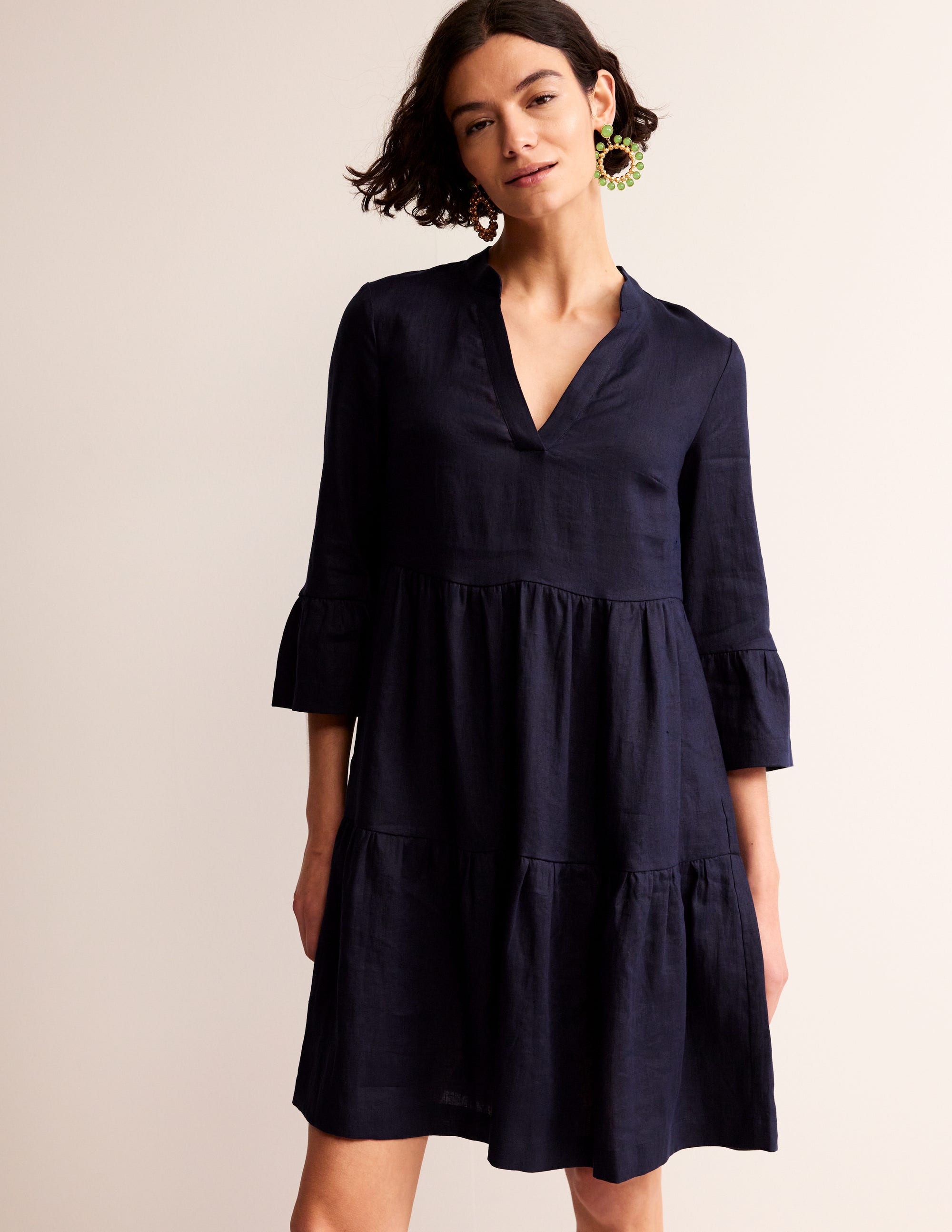 Sophia Linen Short Dress-Navy - Image 1