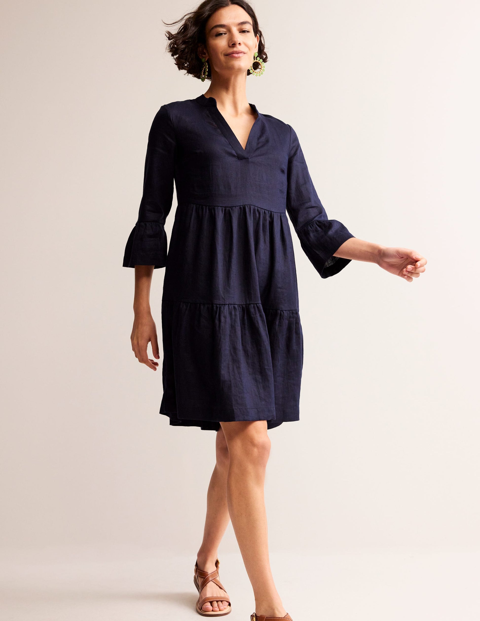 Sophia Linen Short Dress-Navy-4