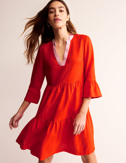 Sophia Linen Short Dress-Fiesta Orange