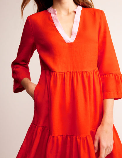 Sophia Linen Short Dress-Fiesta Orange