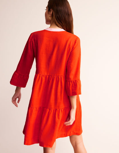 Sophia Linen Short Dress-Fiesta Orange