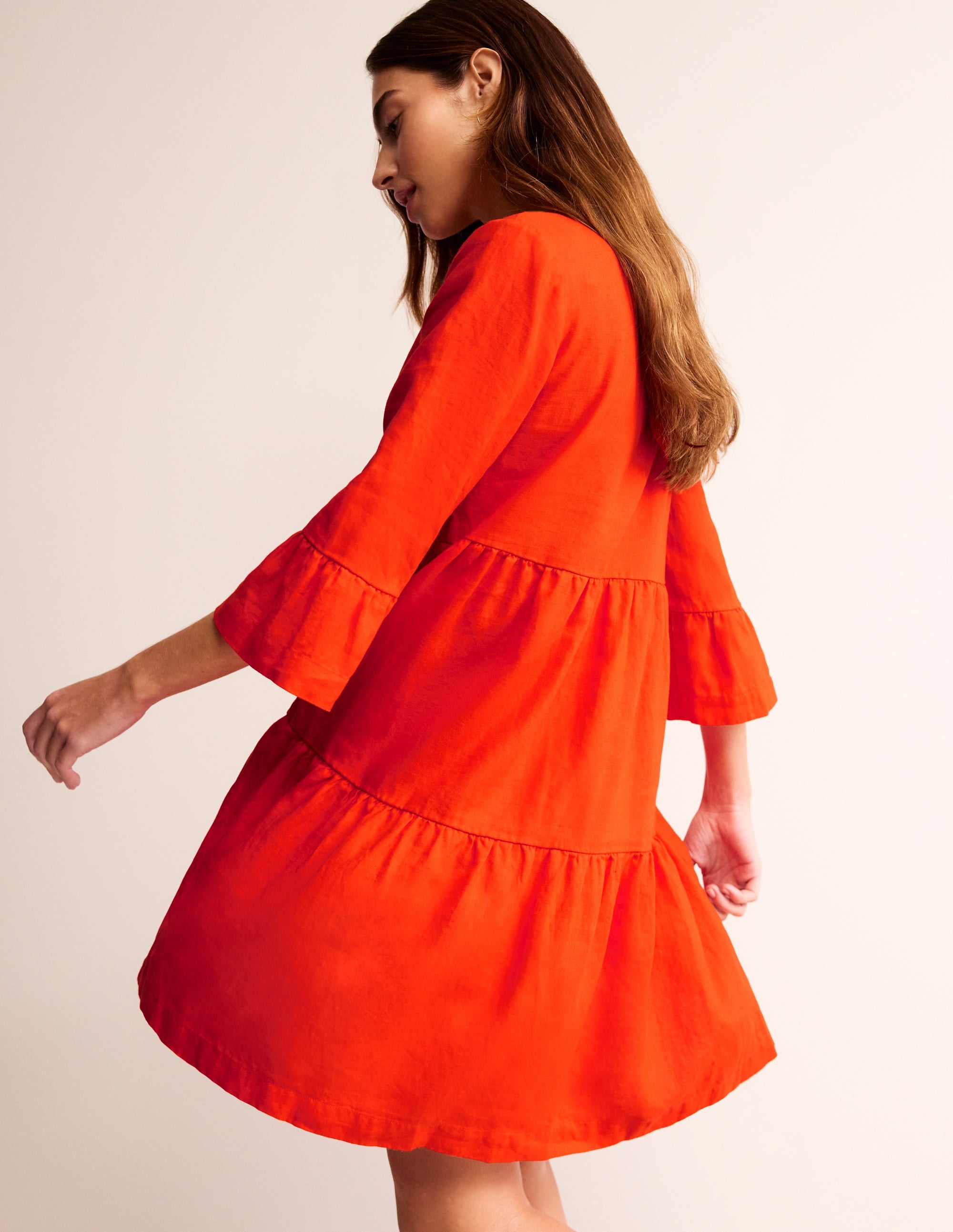 Sophia Linen Short Dress-Fiesta Orange - Image 4