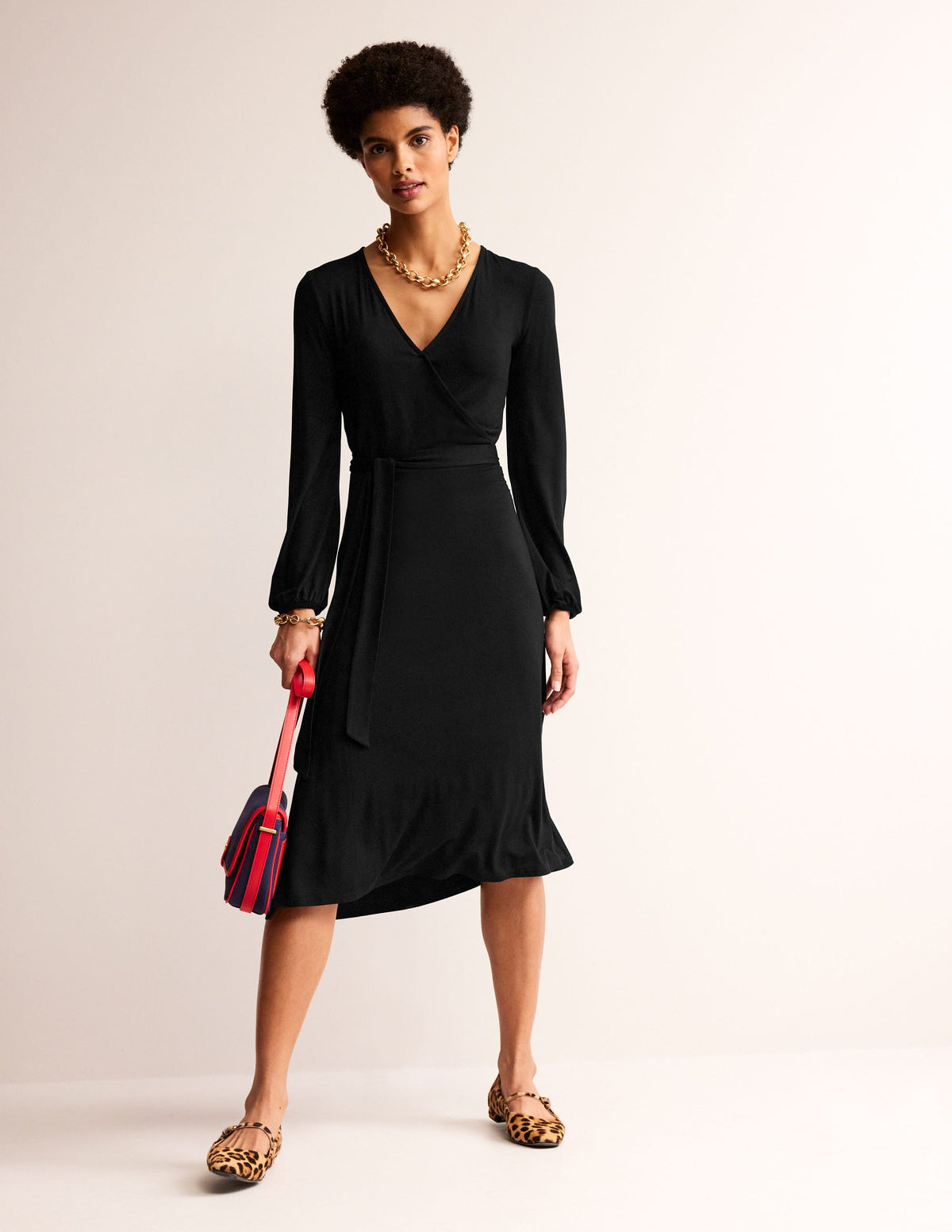 Joanna Jersey Midi Wrap Dress-Black - Image 1