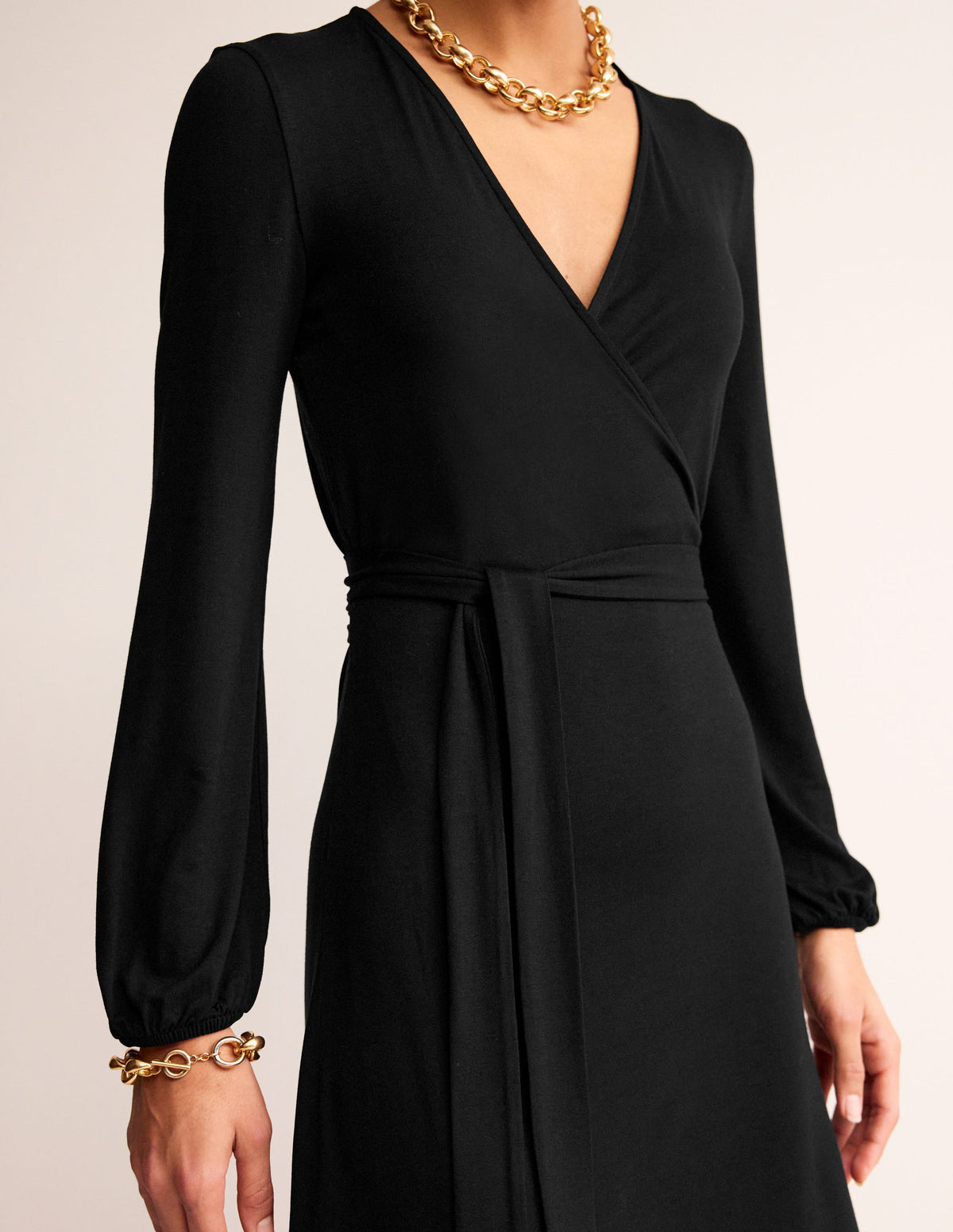 Joanna Jersey Midi Wrap Dress-Black - Image 2