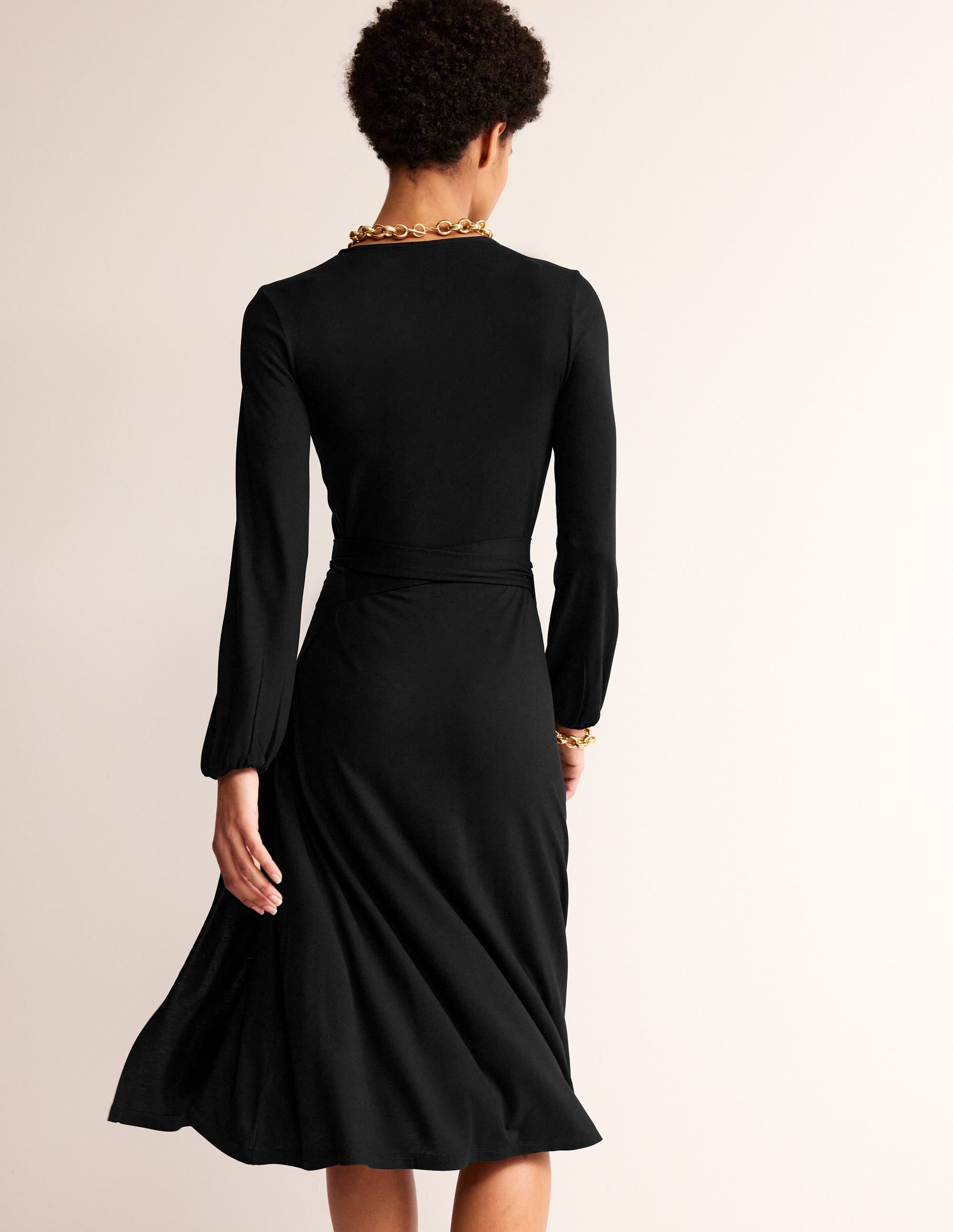 Joanna Jersey Midi Wrap Dress-Black - Image 3