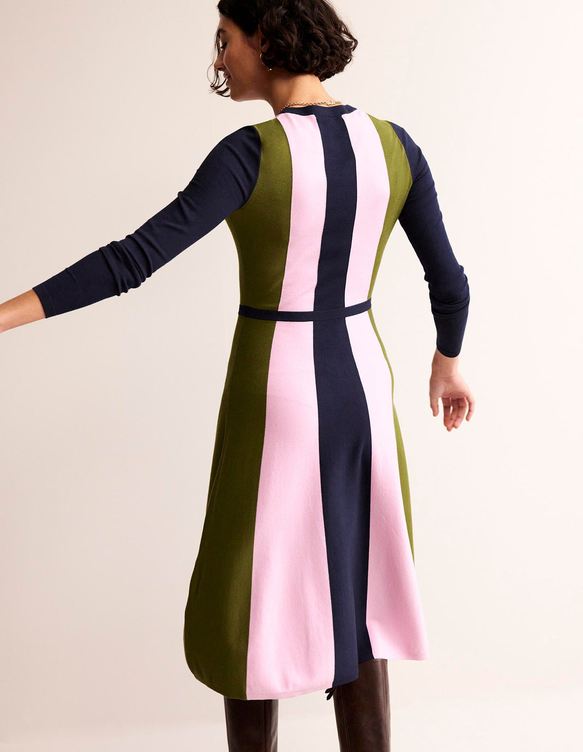 Colour Block Knitted Dress-Navy, Moss, Mauve Mist-4