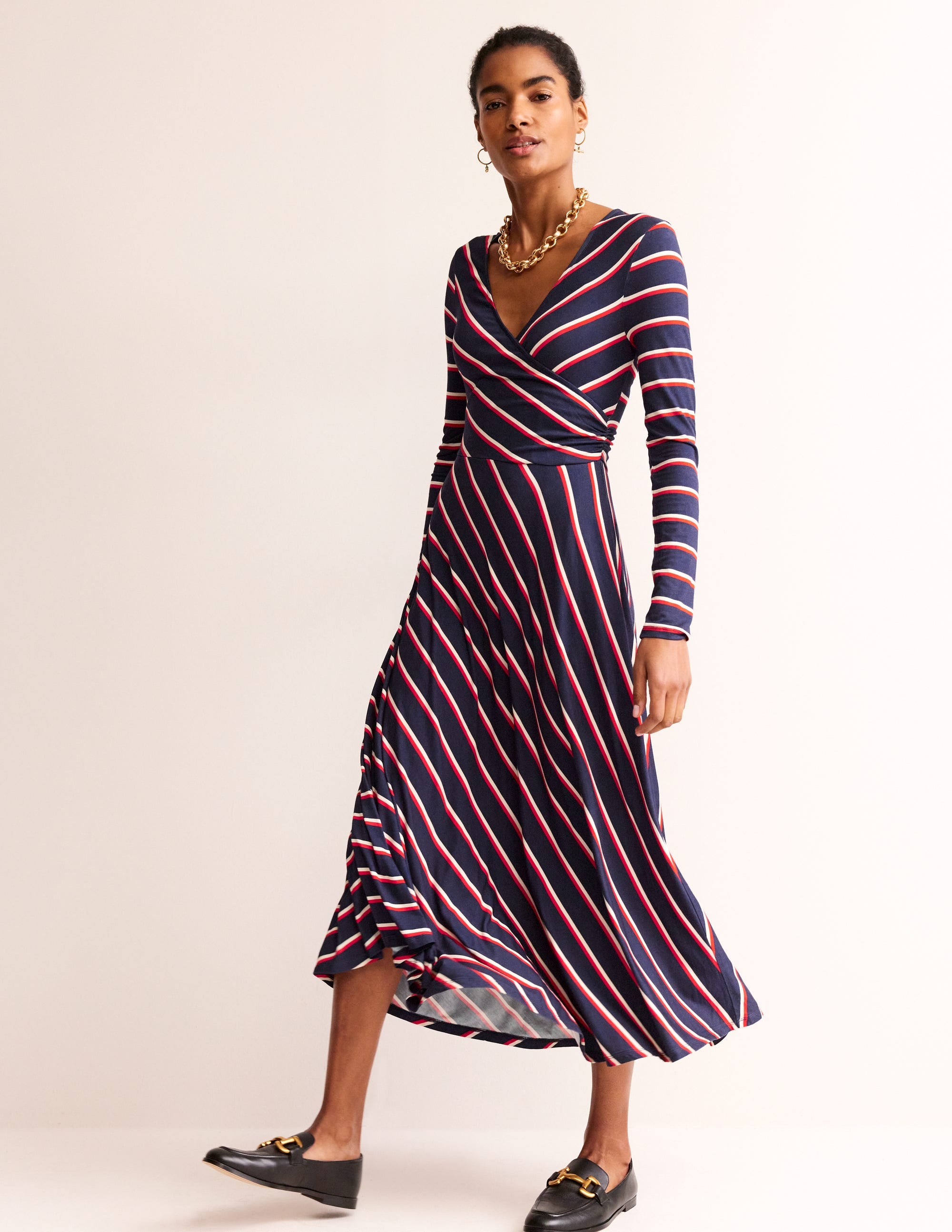 Hotch Stripe Jersey Midi Dress-Navy, Red, White Stripe - Image 1