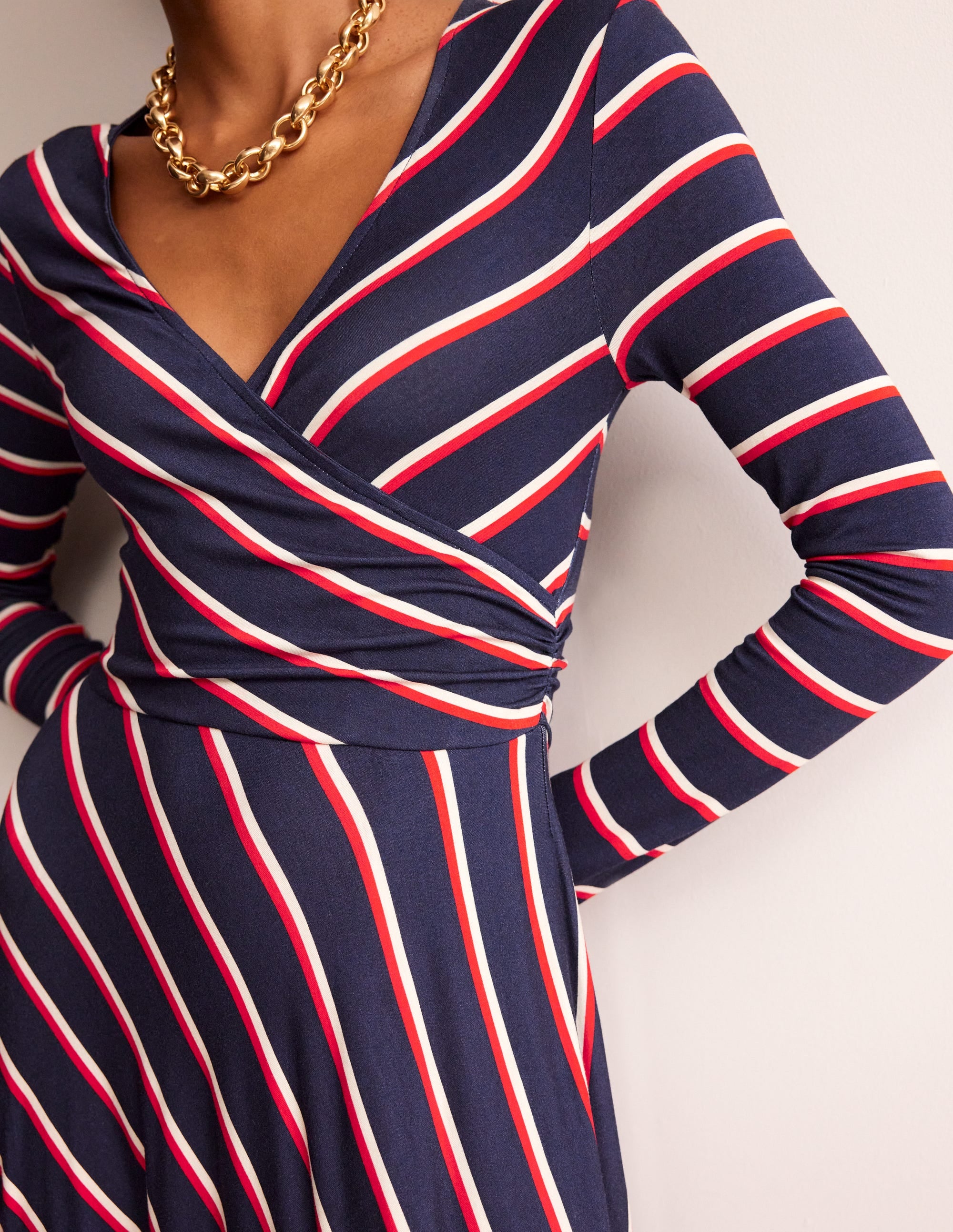 Hotch Stripe Jersey Midi Dress-Navy, Red, White Stripe - Image 2