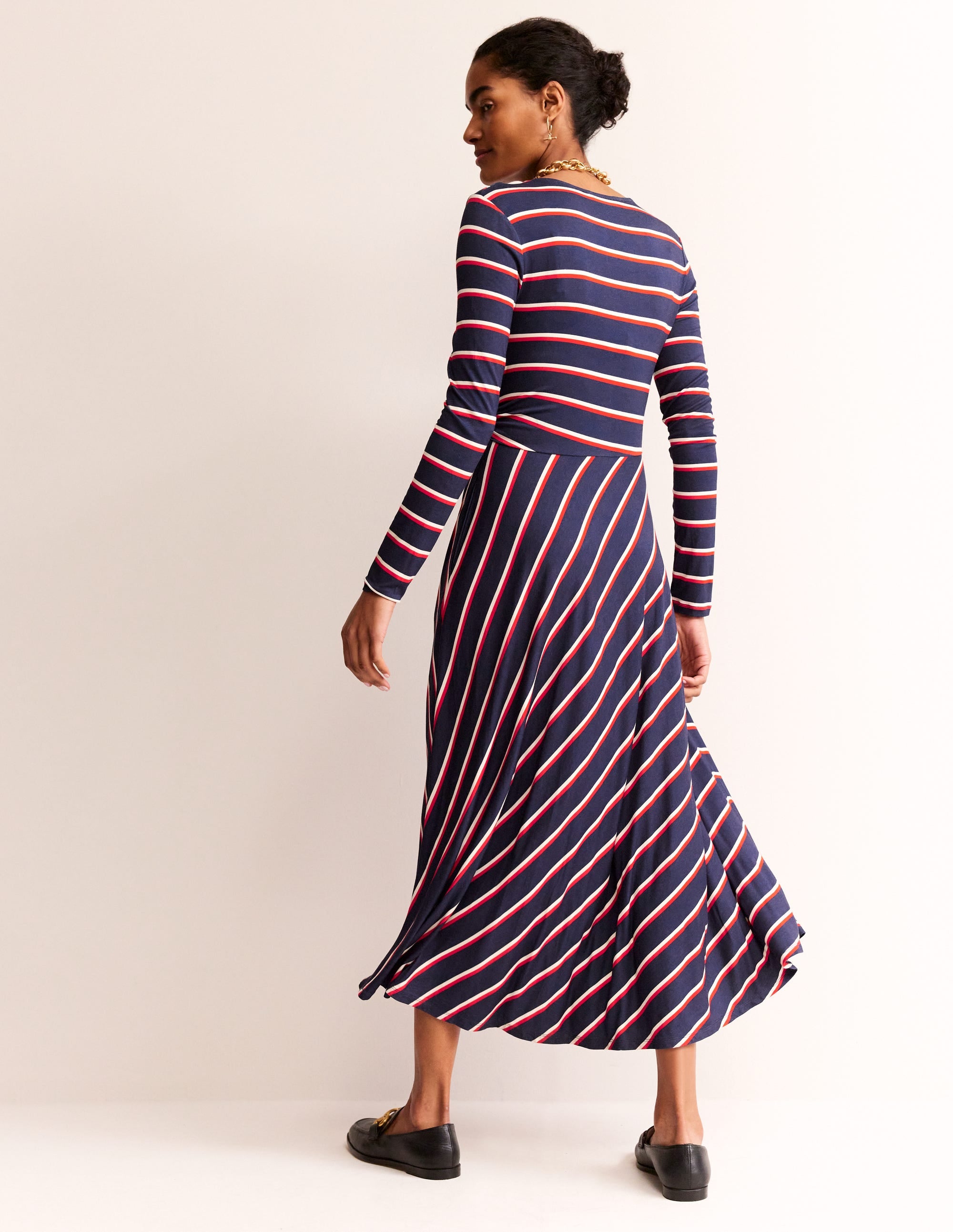 Hotch Stripe Jersey Midi Dress-Navy, Red, White Stripe - Image 3