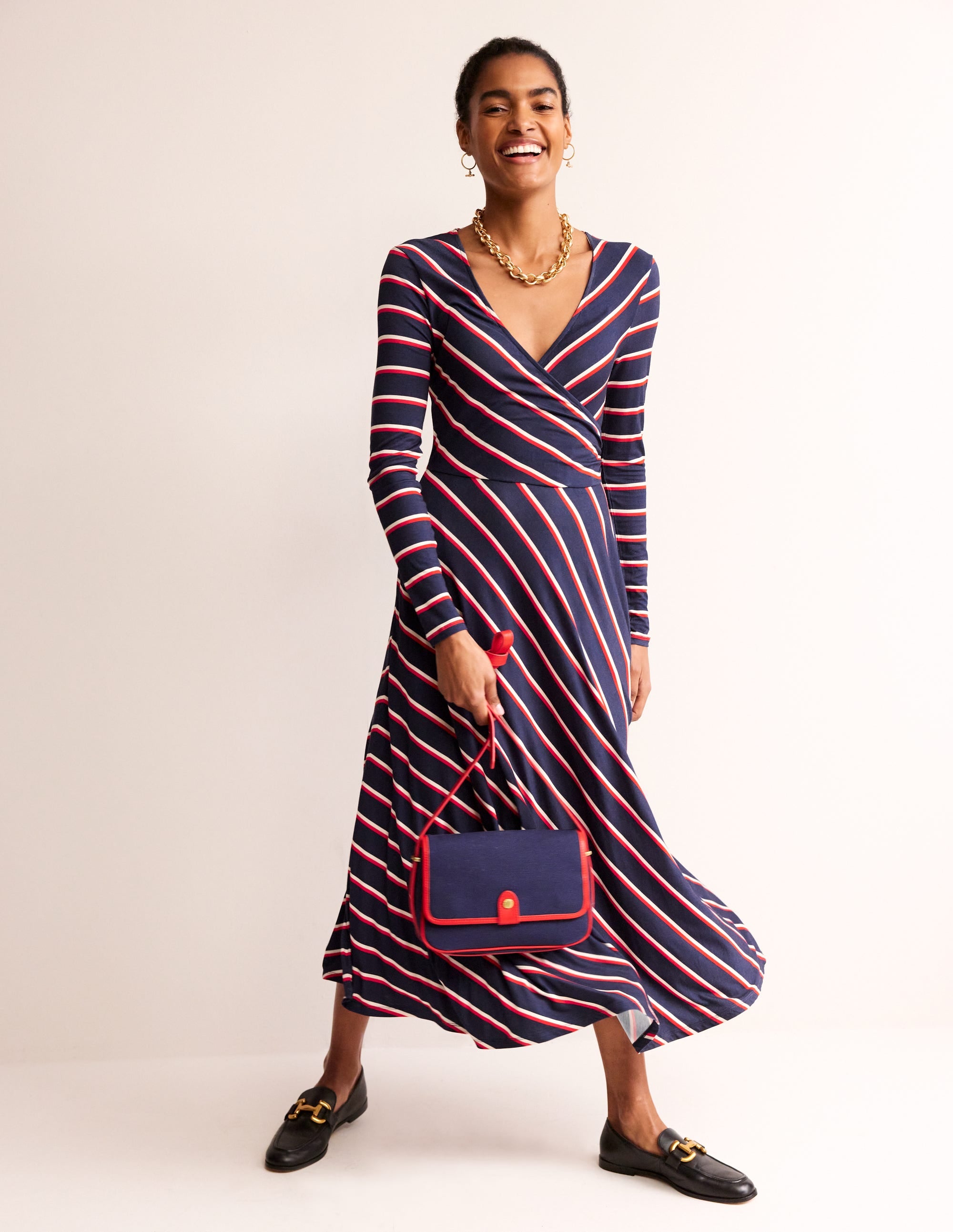 Hotch Stripe Jersey Midi Dress-Navy, Red, White Stripe - Image 4