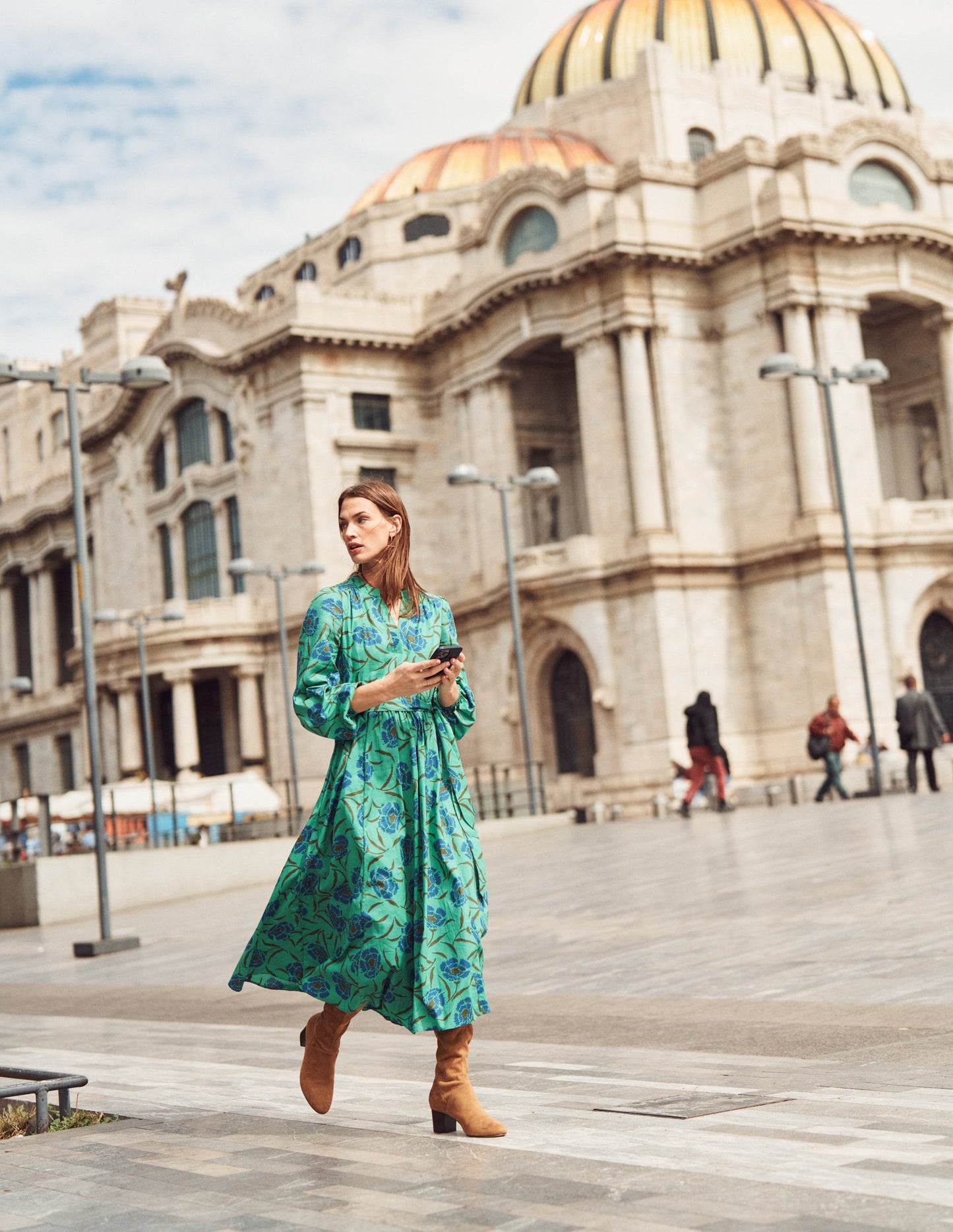 Jen Cotton Midi Dress-Ming Green, Peony Sprig