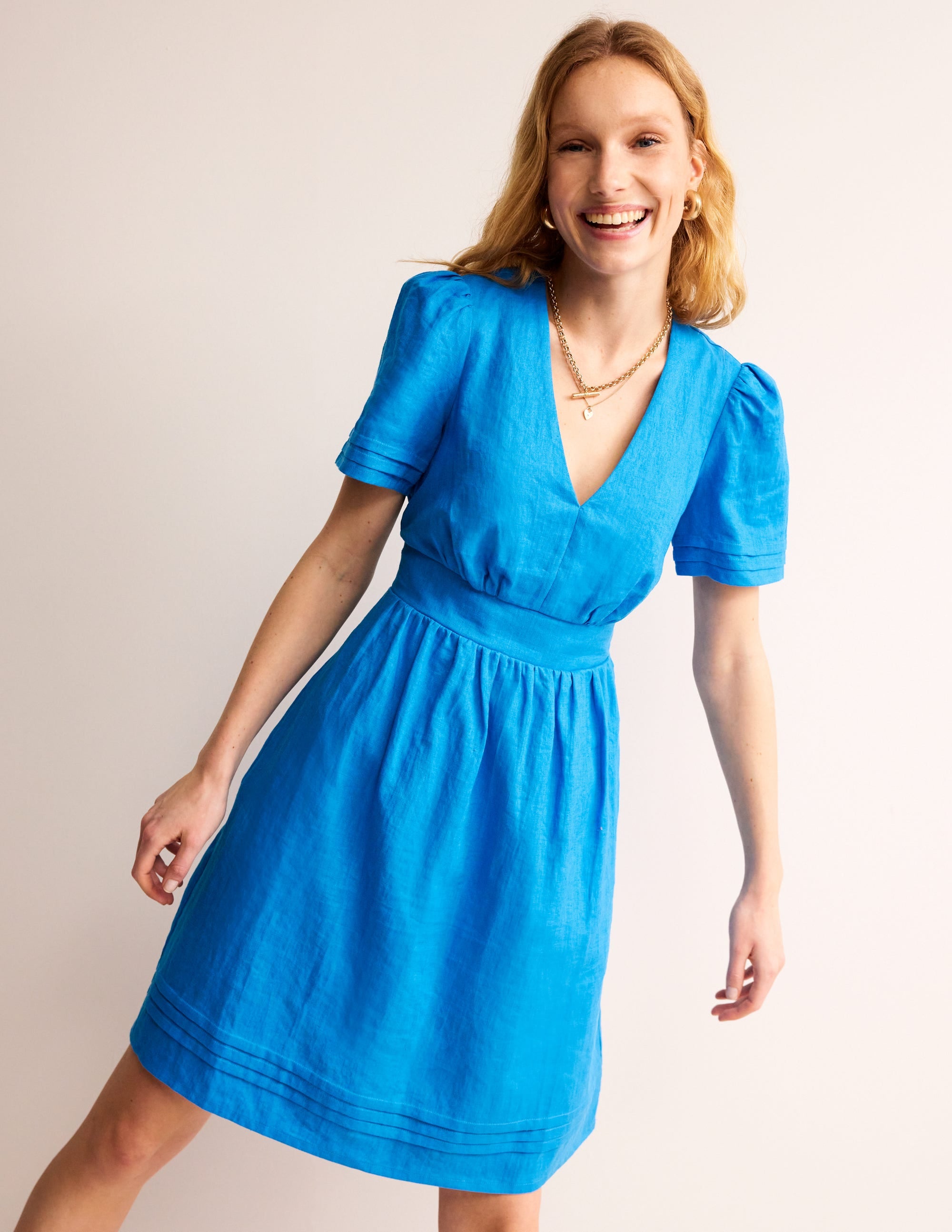 Eve Linen Short Dress-Brilliant Blue | Boden USA