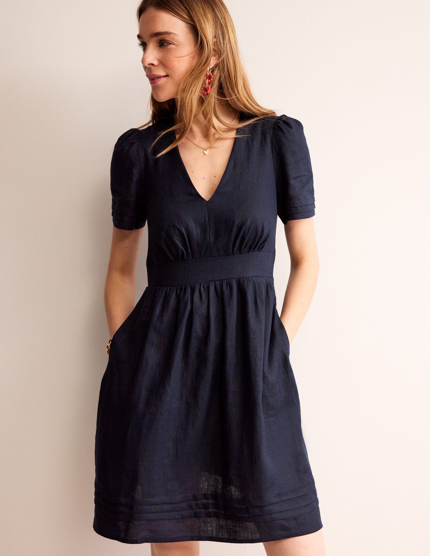 Eve Linen Short Dress-Navy