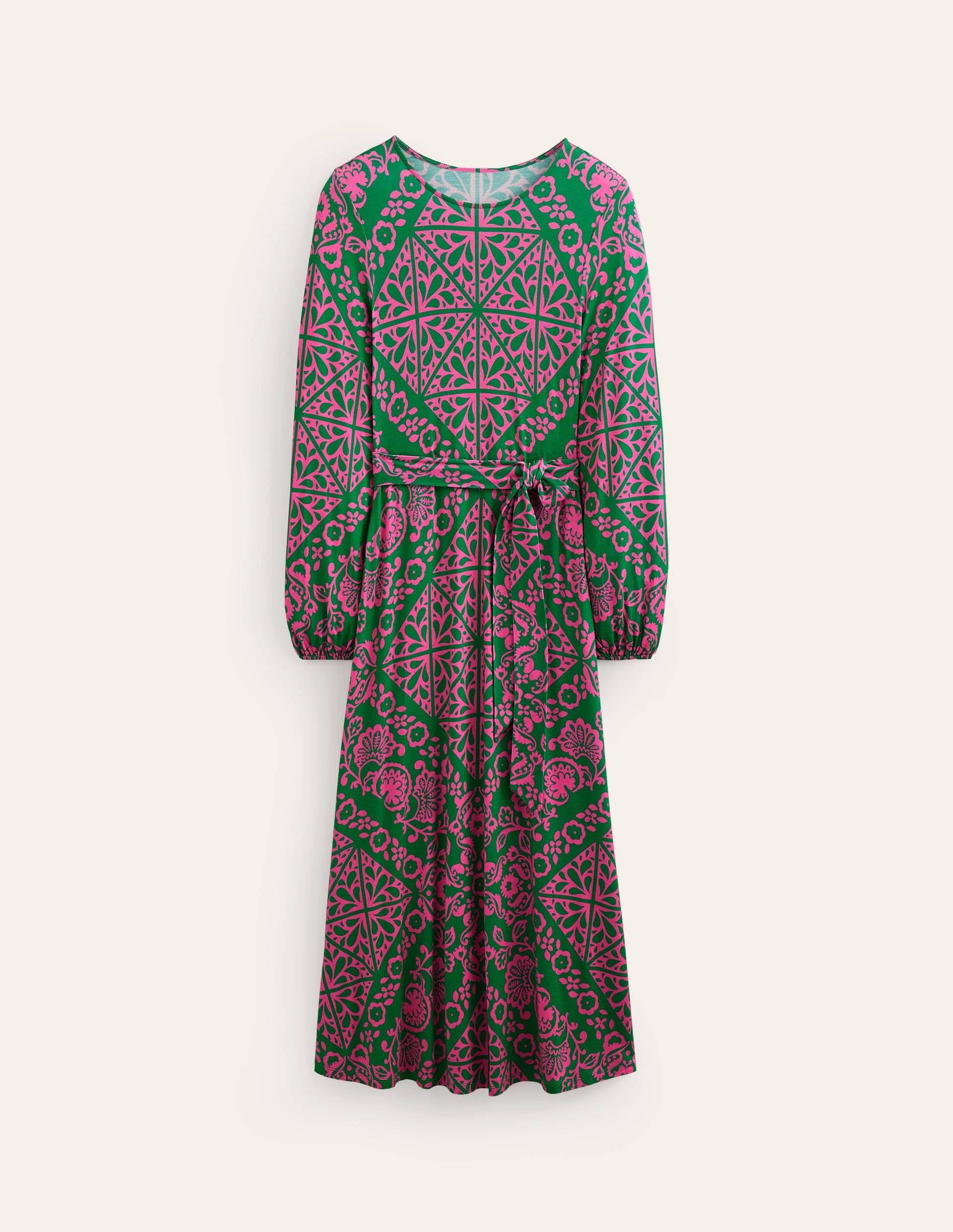 Placement Print Jersey Dress-Green, Mosaic Terrace-5