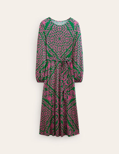 Placement Print Jersey Dress-Green, Mosaic Terrace-5