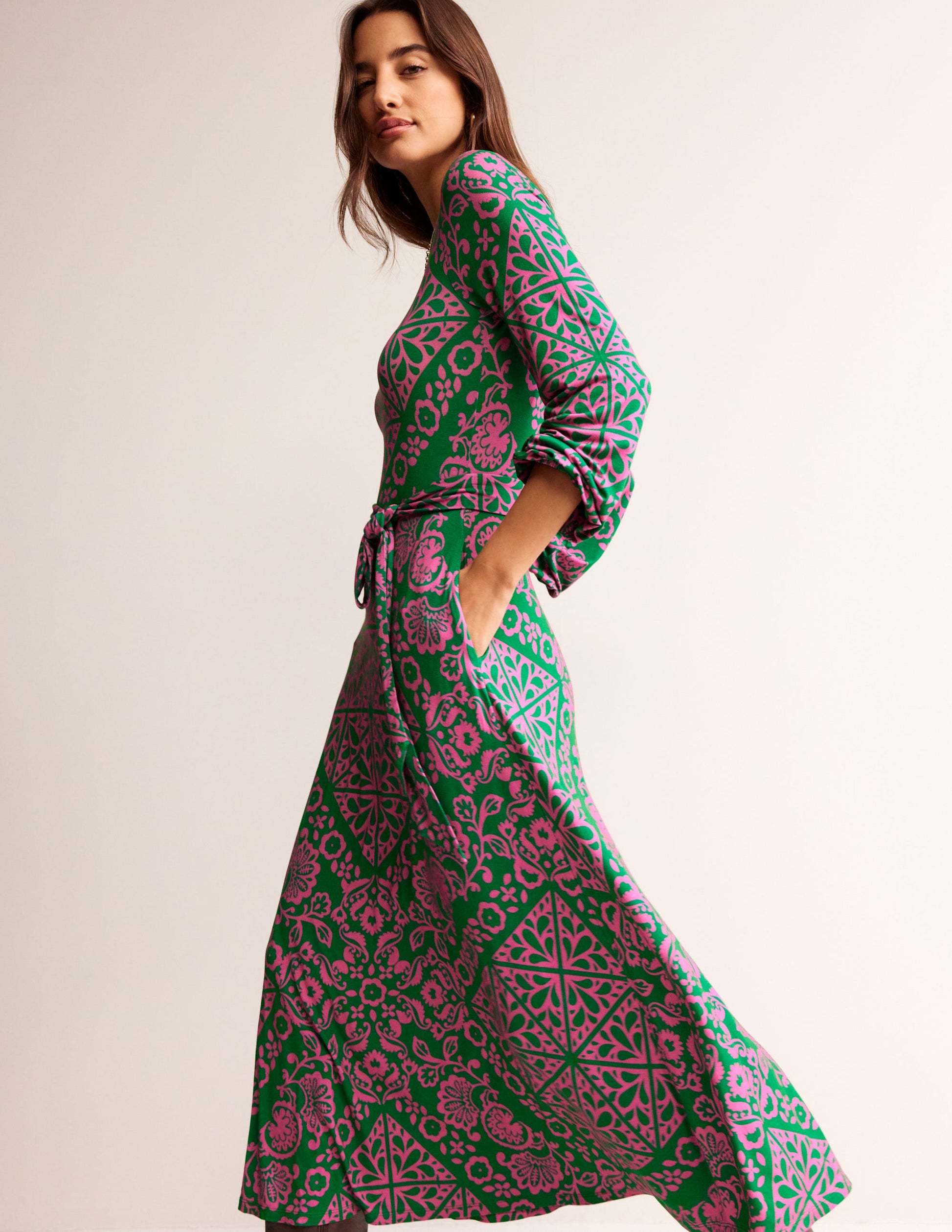 Placement Print Jersey Dress-Green, Mosaic Terrace-1