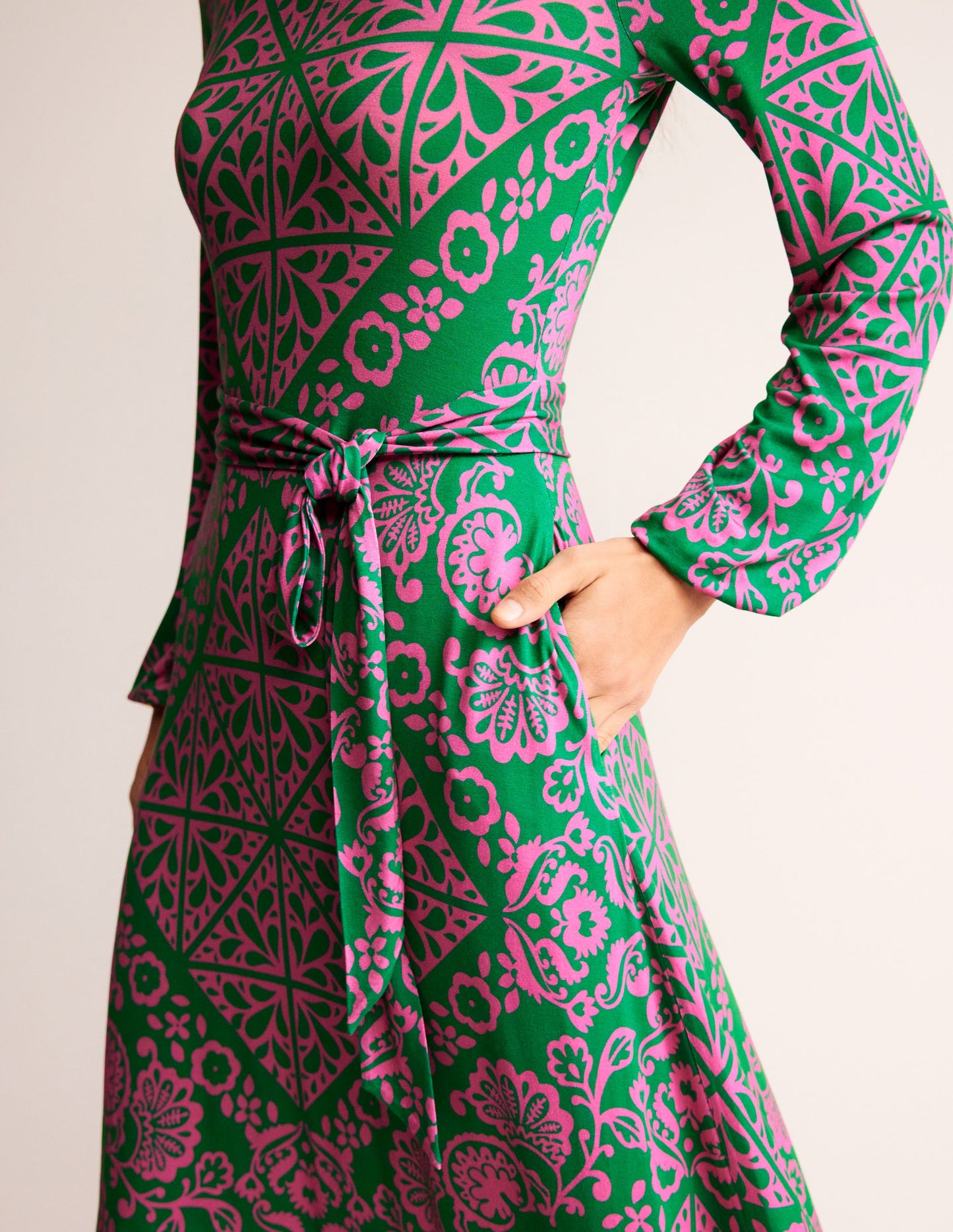 Placement Print Jersey Dress-Green, Mosaic Terrace