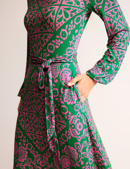 Placement Print Jersey Dress-Green, Mosaic Terrace-2