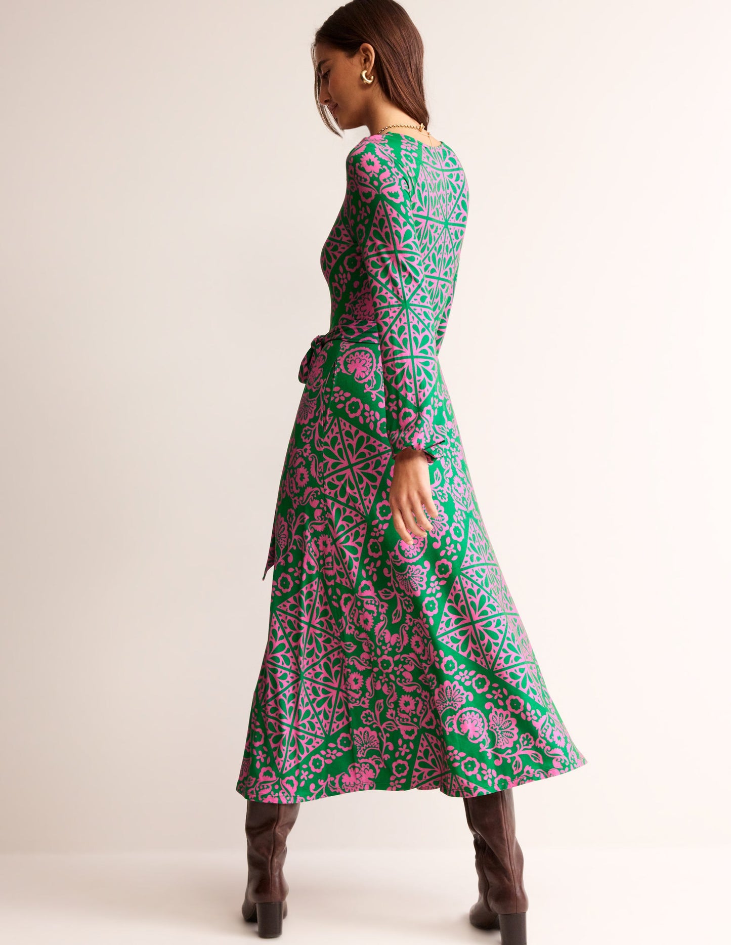 Placement Print Jersey Dress-Green, Mosaic Terrace