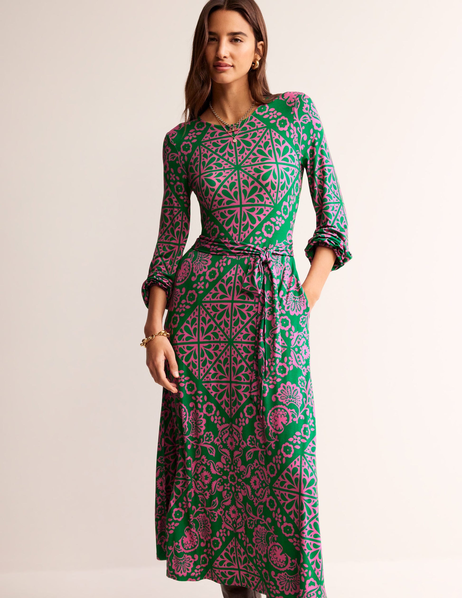 Placement Print Jersey Dress-Green, Mosaic Terrace-4