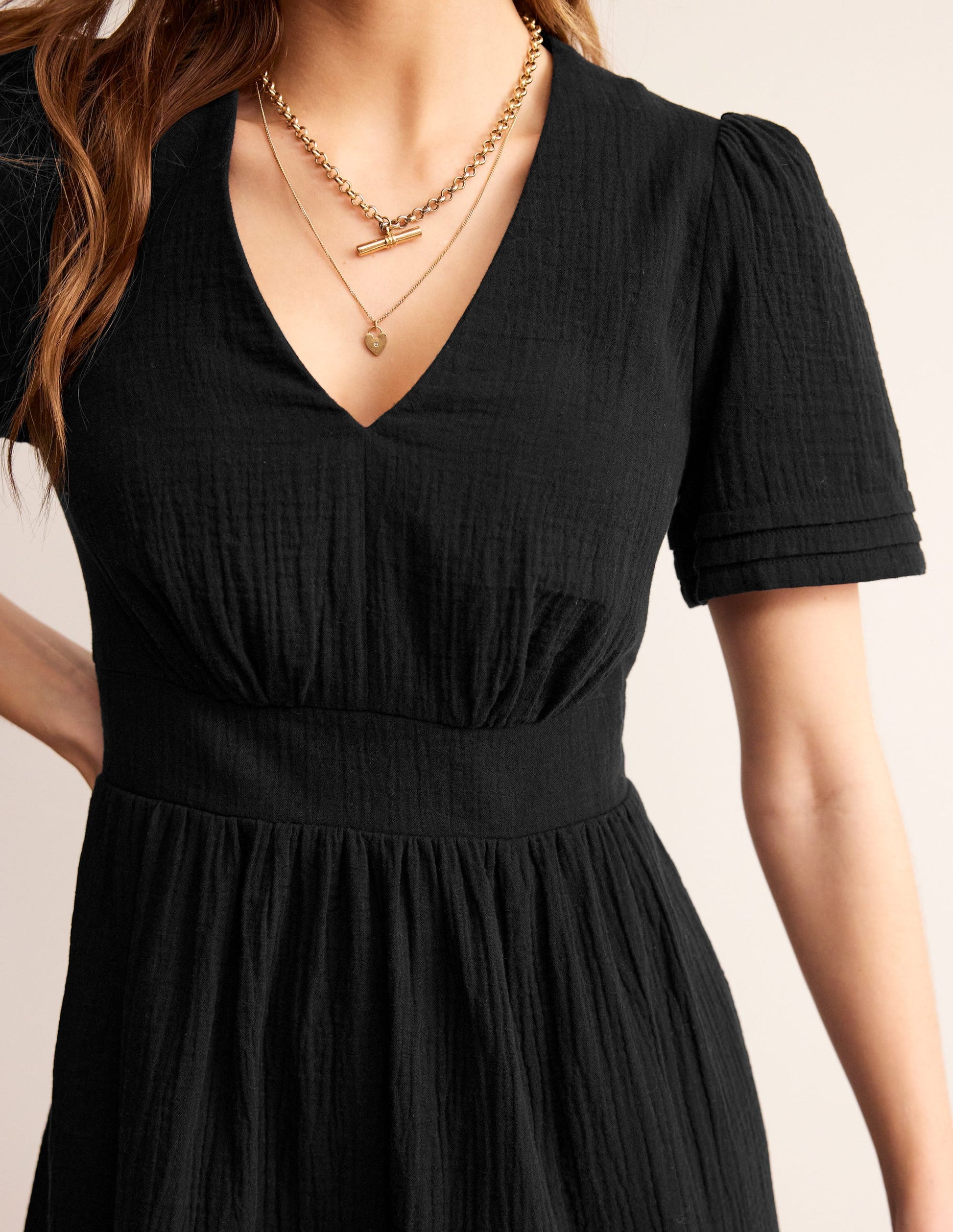 Eve Double Cloth Short Dress-Black-2