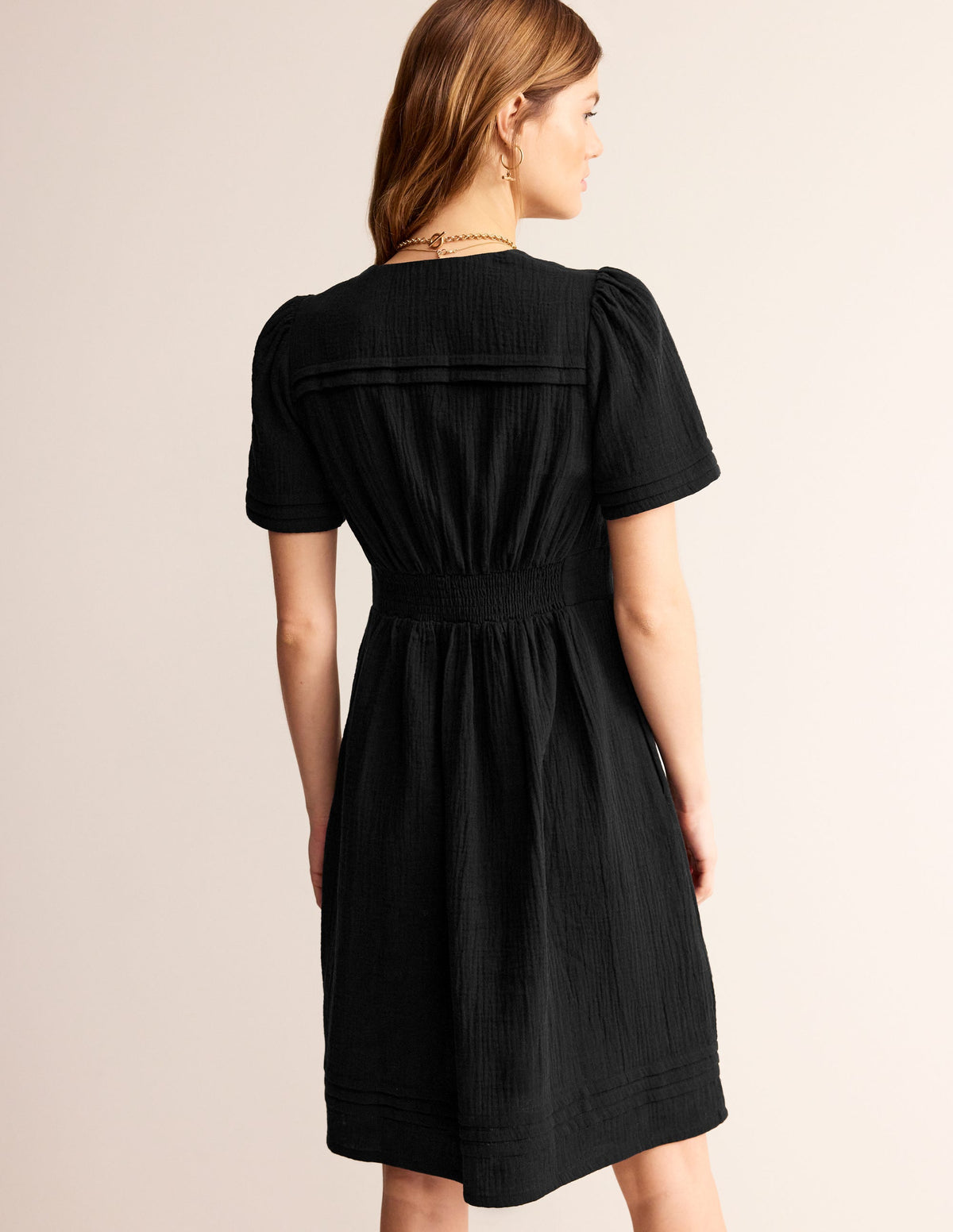 Eve Double Cloth Short Dress-Black - Image 3