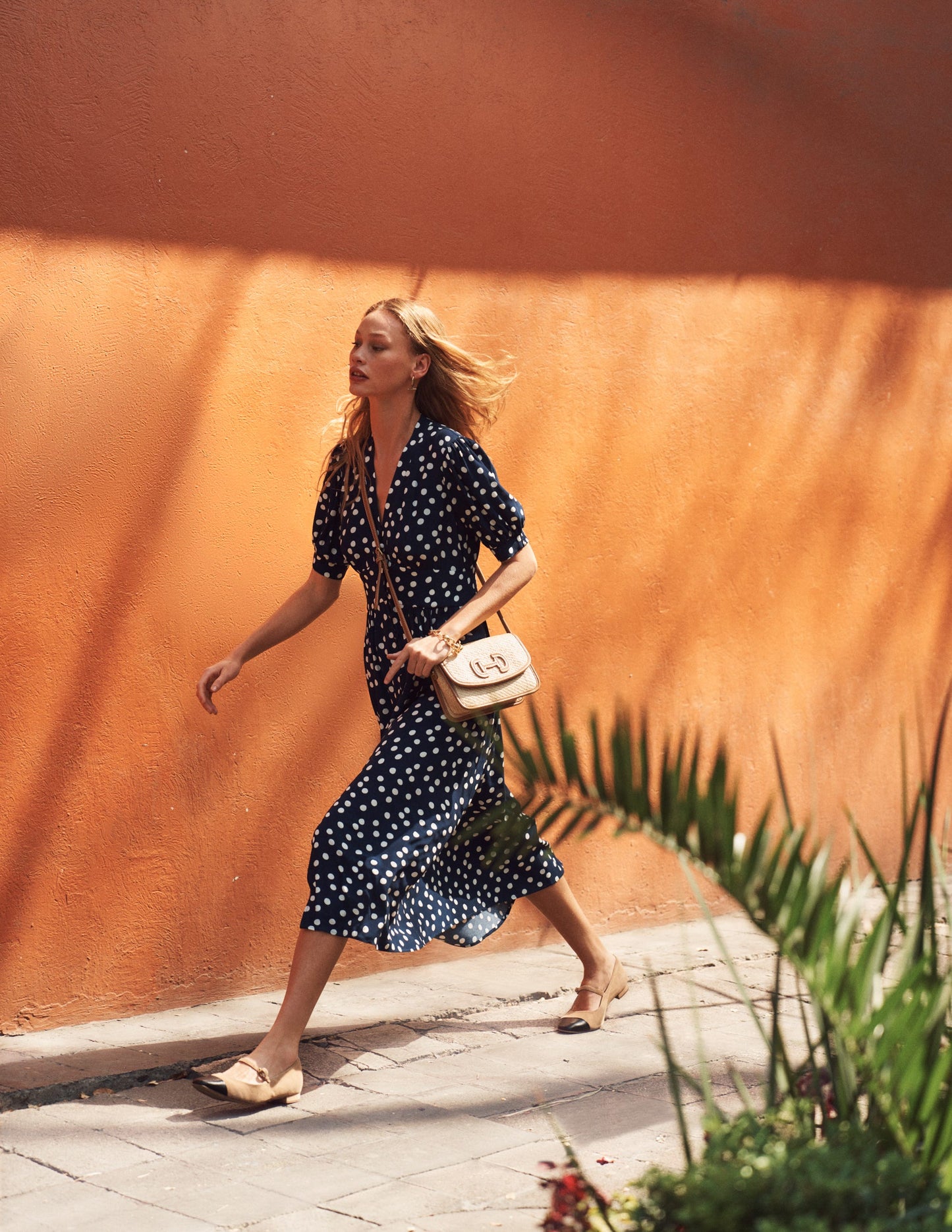 Elsa Midi Tea Dress-Navy Spot