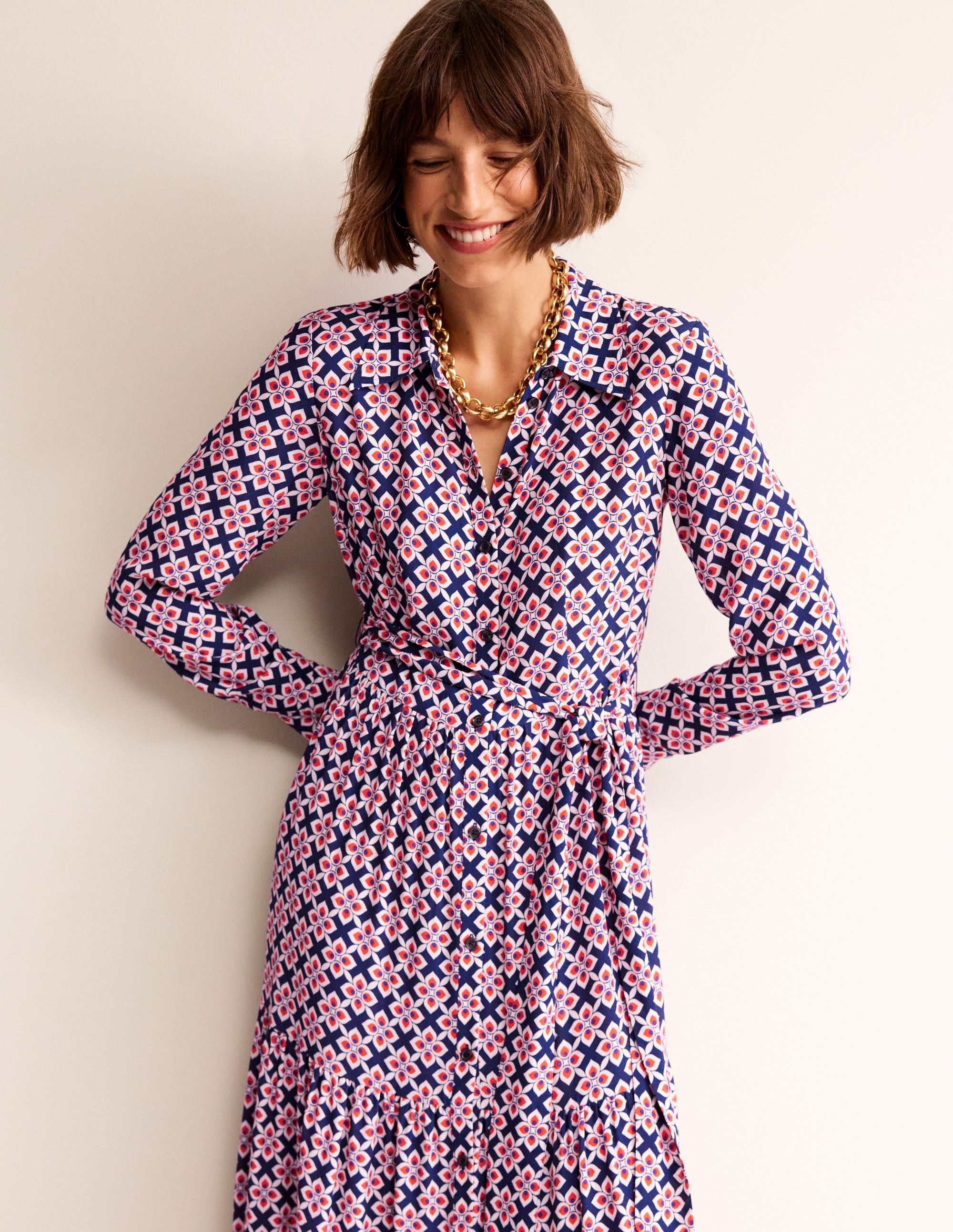 Flo Midi Shirt Dress-Poppy Red, Diamond Floral - Image 1