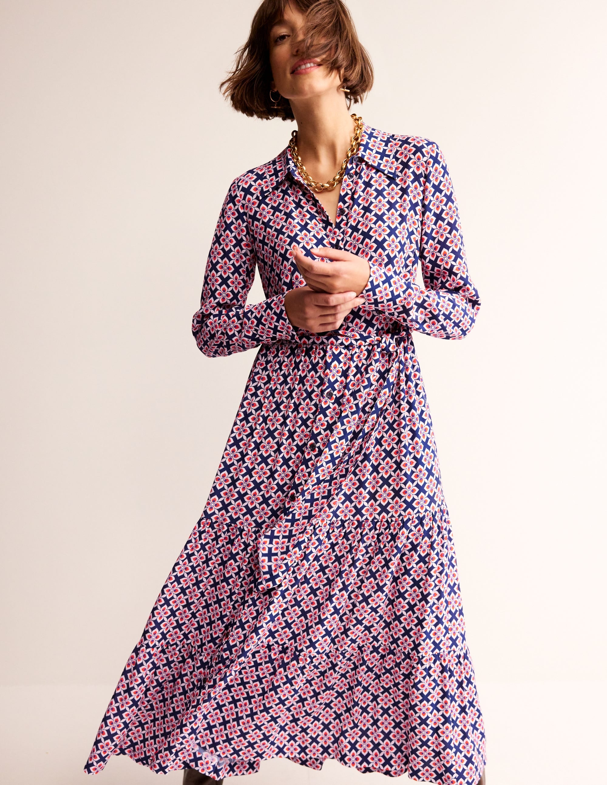 Flo Midi Shirt Dress-Poppy Red, Diamond Floral - Image 2