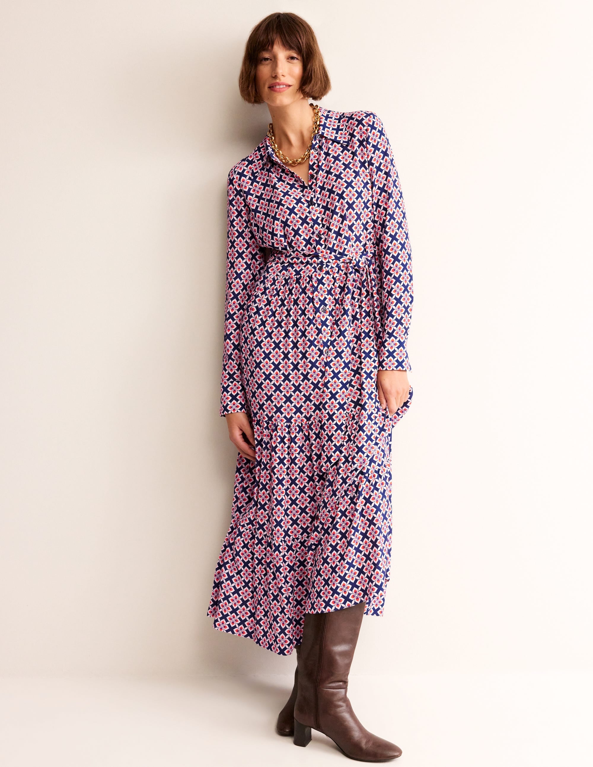 Flo Midi Shirt Dress-Poppy Red, Diamond Floral - Image 4