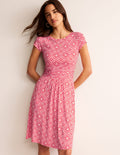 Amelie Jersey Dress-Flame Scarlet, Floral Mosaic