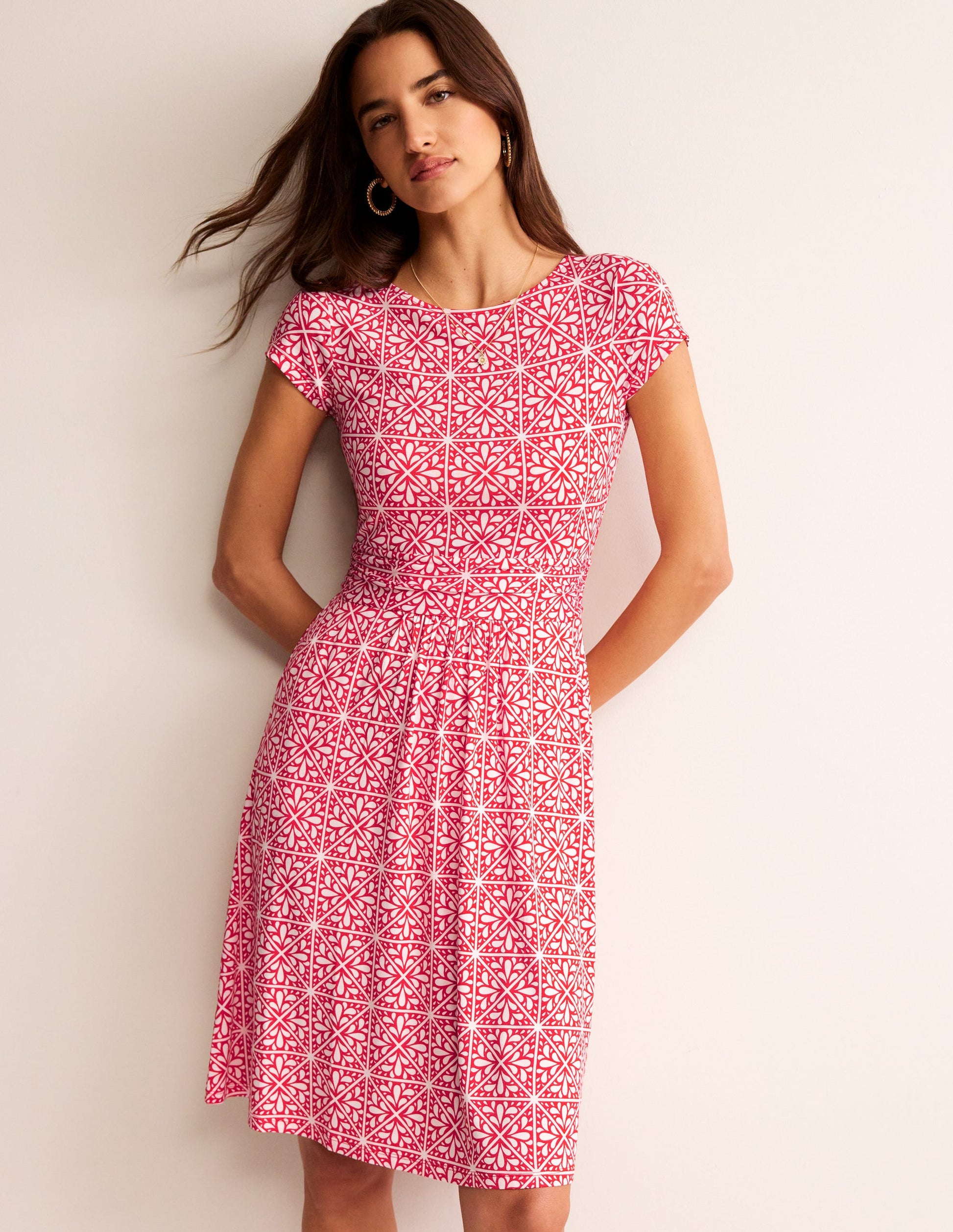 Amelie Jersey Dress-Flame Scarlet, Floral Mosaic-1