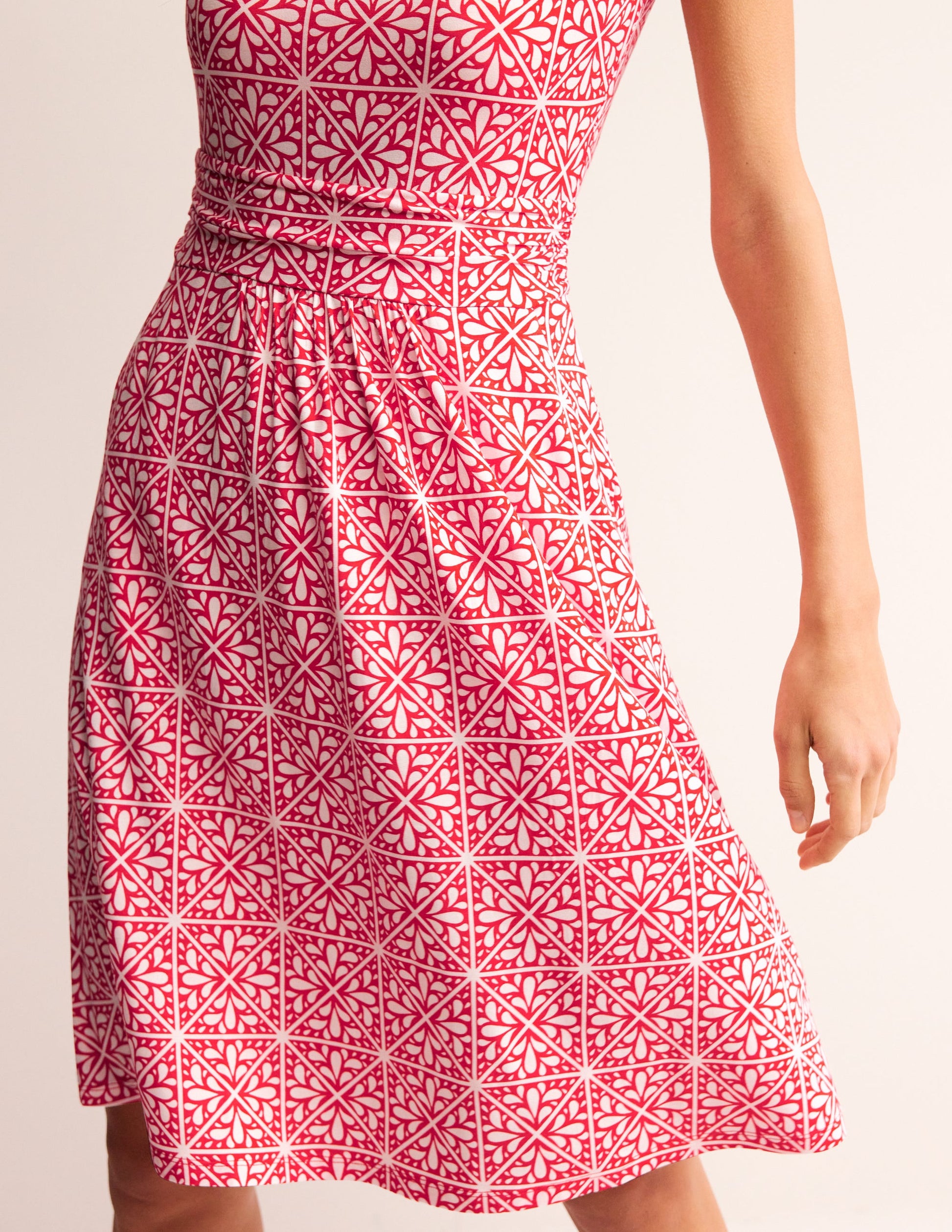 Amelie Jersey Dress-Flame Scarlet, Floral Mosaic-2
