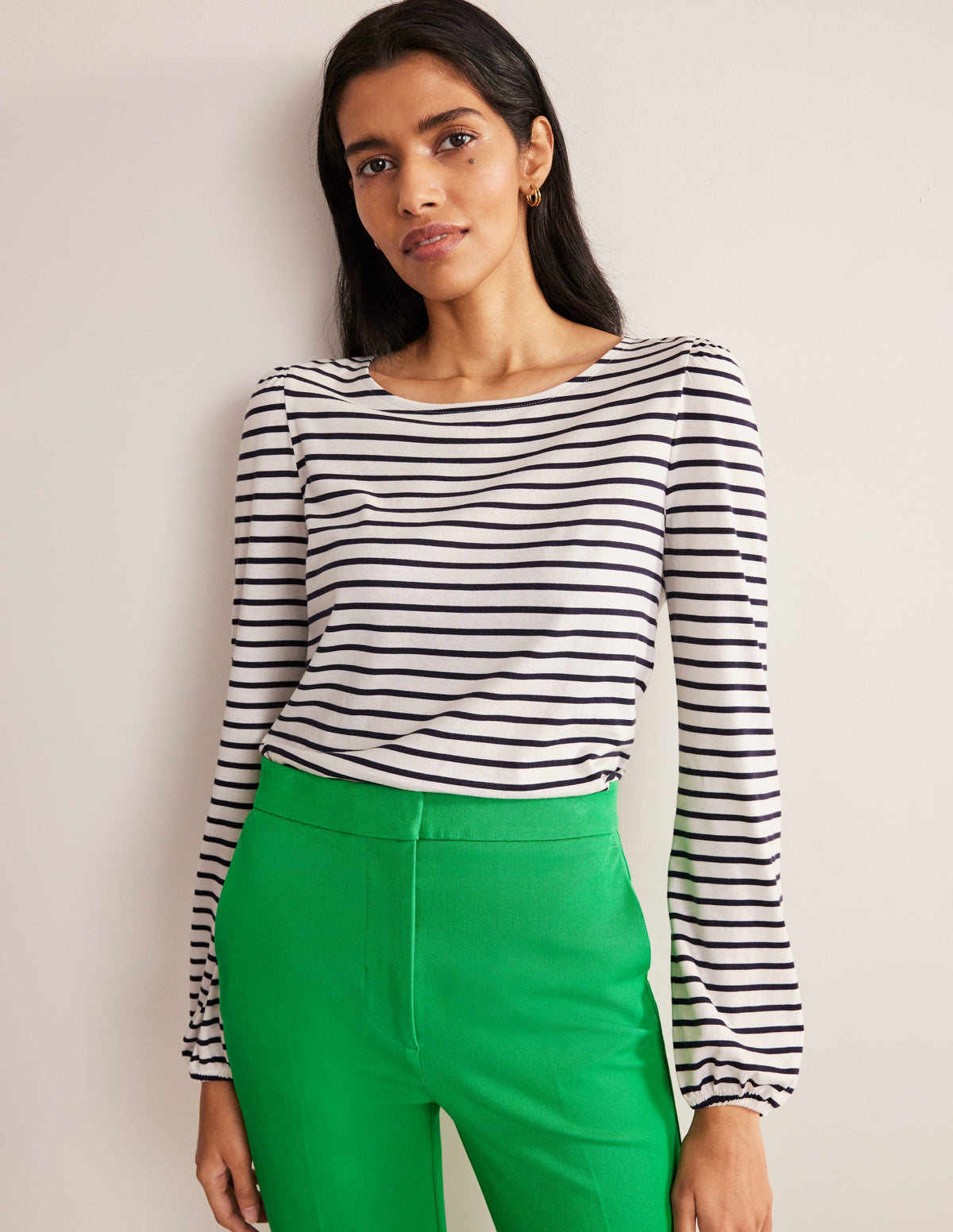 Supersoft Long Sleeve Top-Ivory, Navy-1