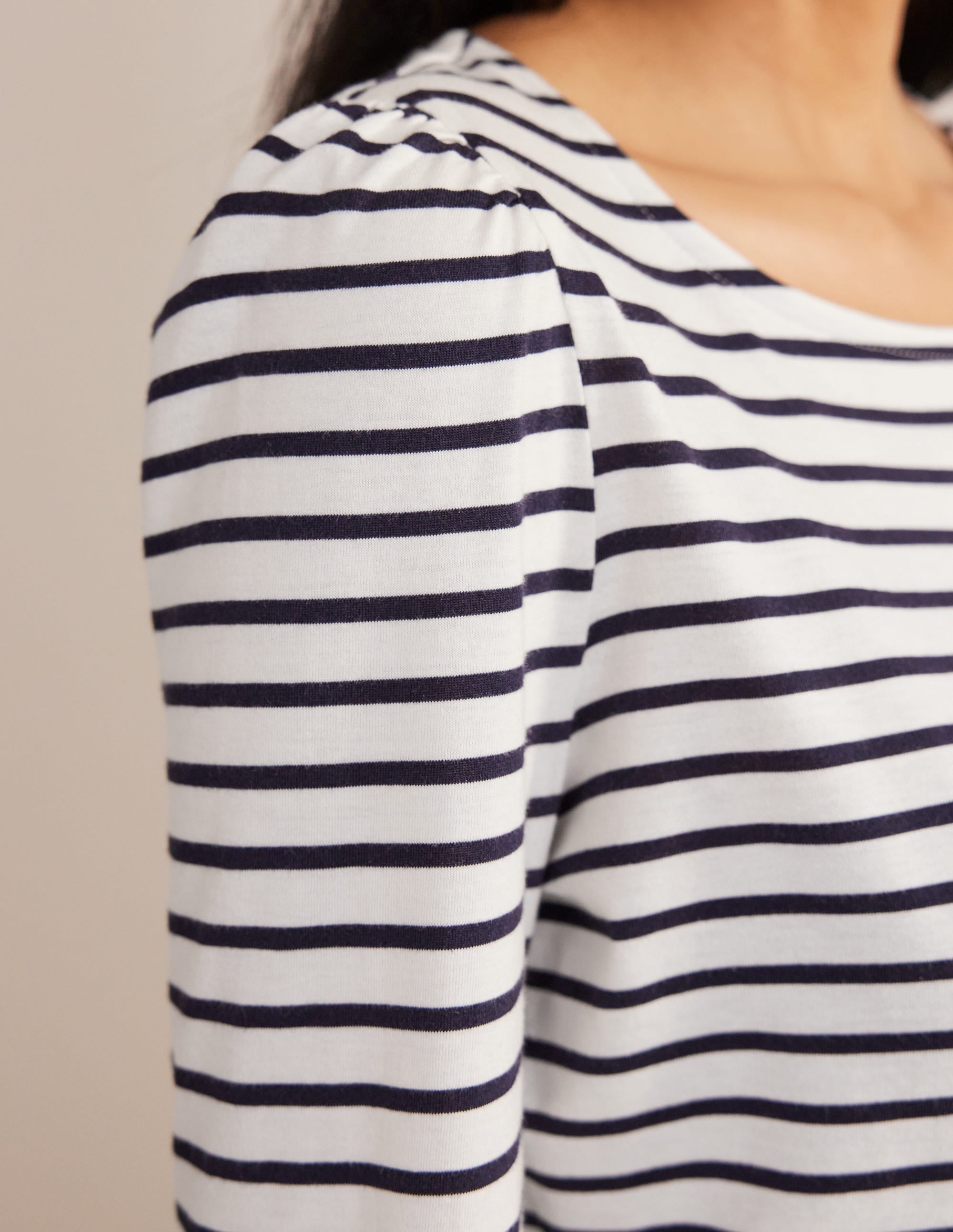 Supersoft Long Sleeve Top-Ivory, Navy - Image 2