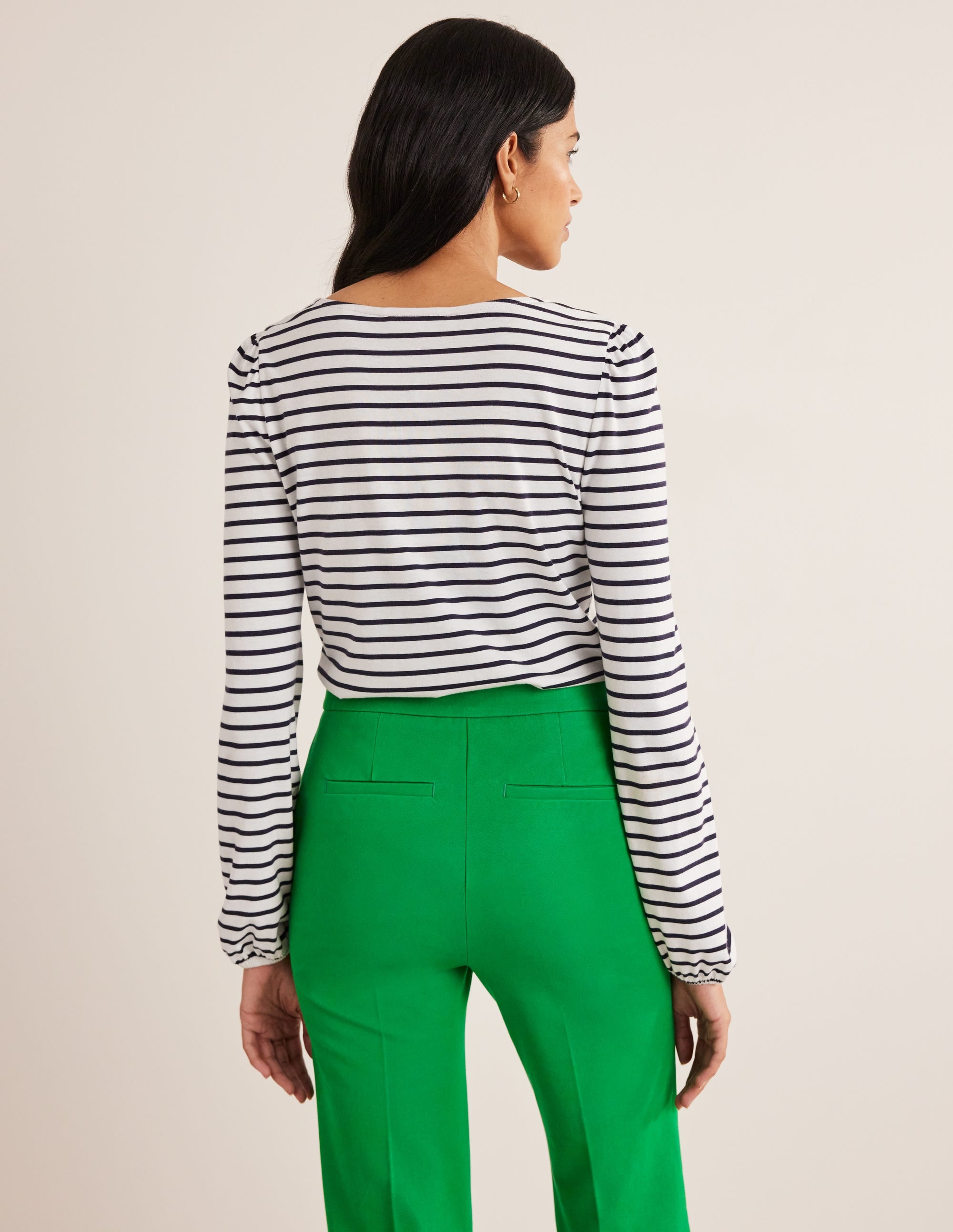 Supersoft Long Sleeve Top-Ivory, Navy - Image 3