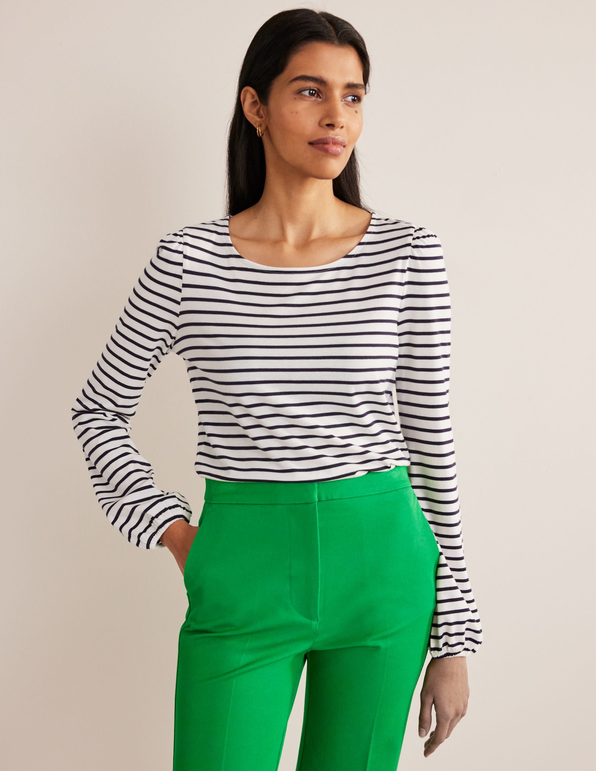 Supersoft Long Sleeve Top-Ivory, Navy - Image 4