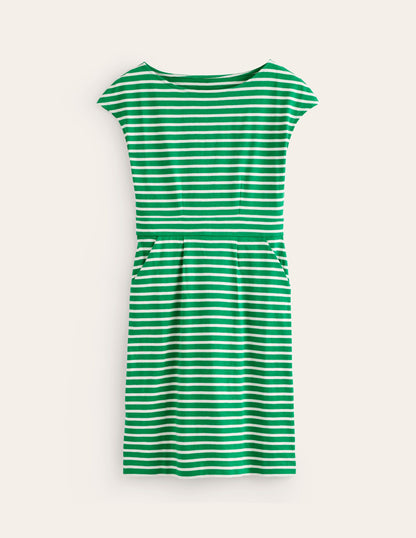 Florrie Jersey Dress-Green Tambourine, Ivory Stripe