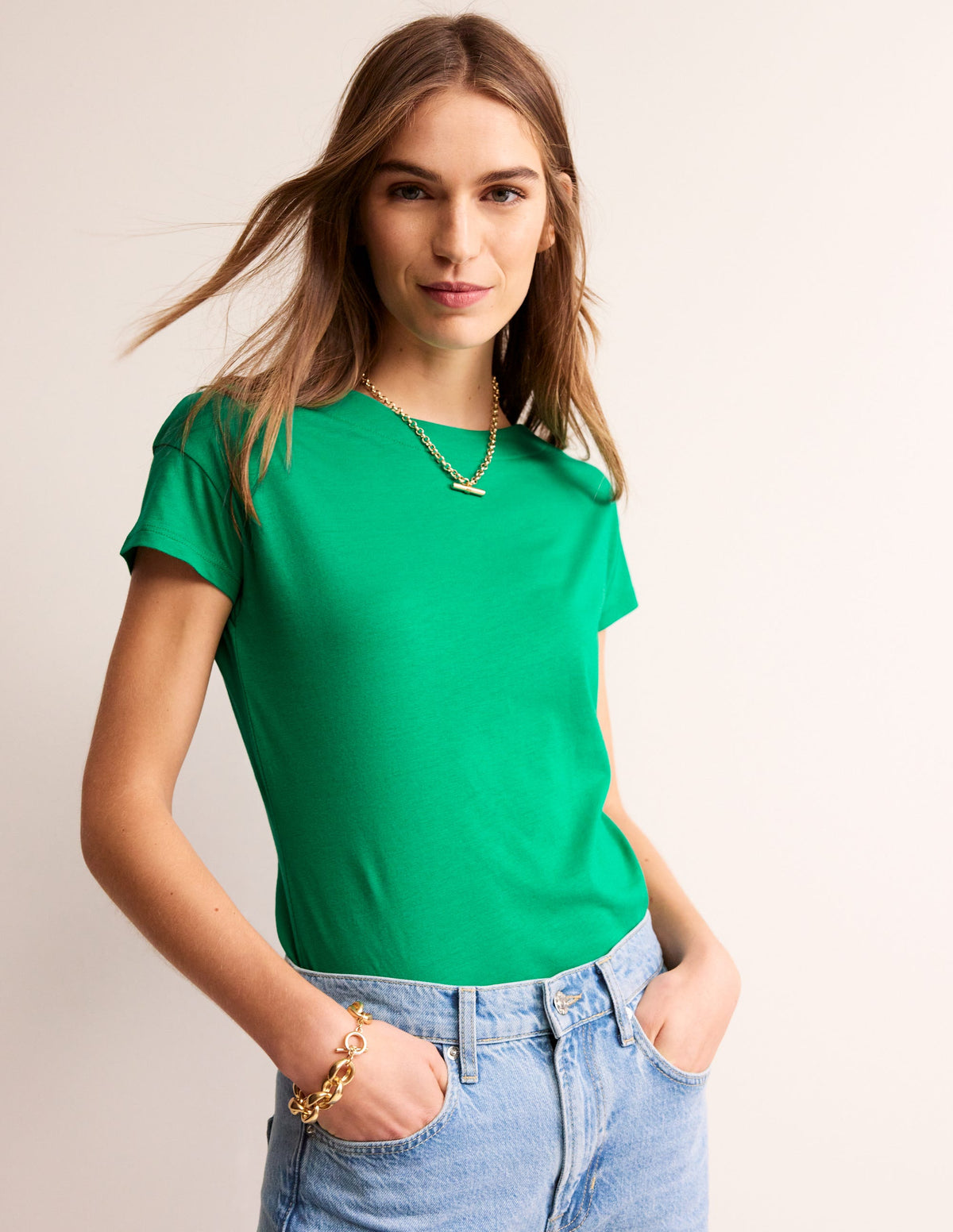 Supersoft Boat Neck T-Shirt-Pepper Green - Image 1