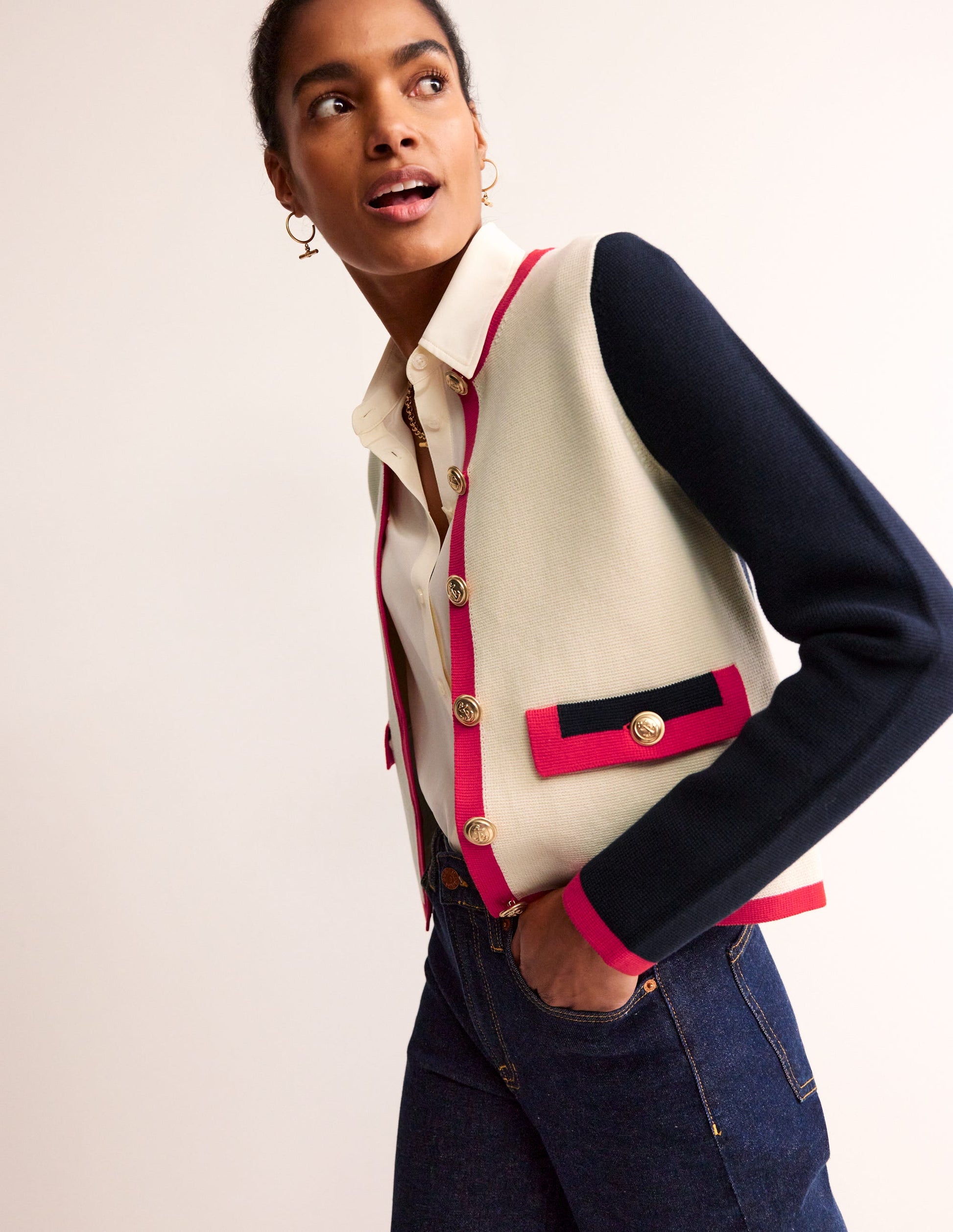 Holly Knitted Jacket-Warm Ivory/ Navy/ Red-1