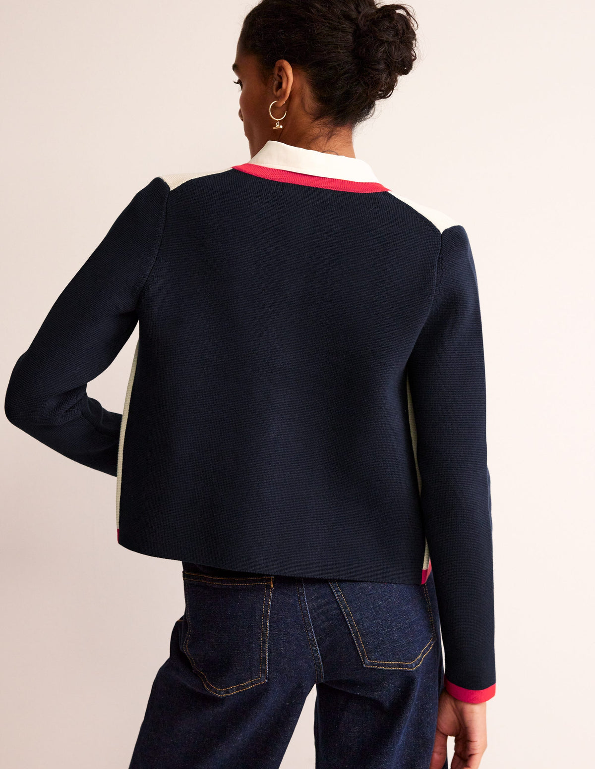 Holly Knitted Jacket-Warm Ivory/ Navy/ Red - Image 3