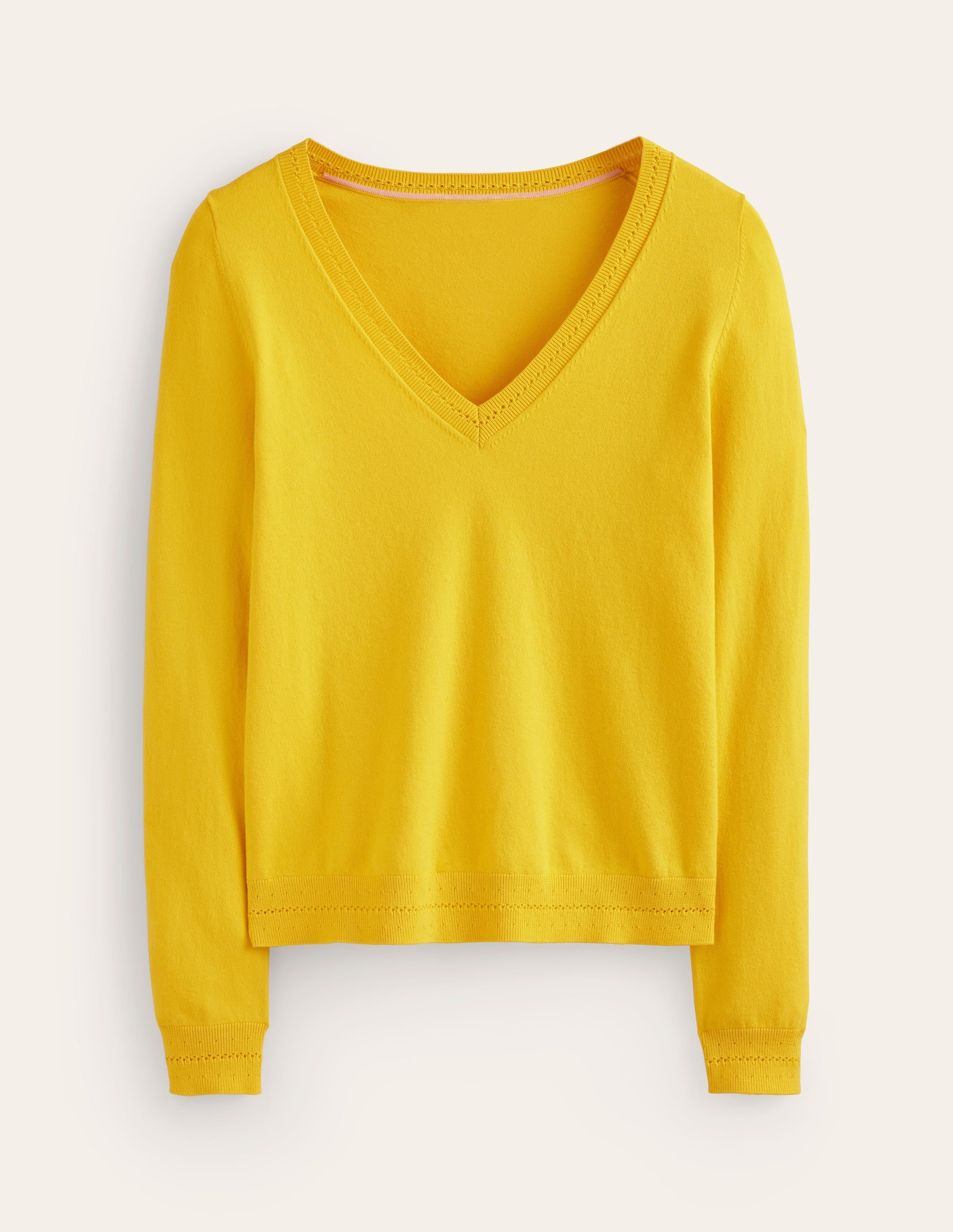 Catriona Cotton V-Neck Jumper-Passion Fruit Yellow - Image 5