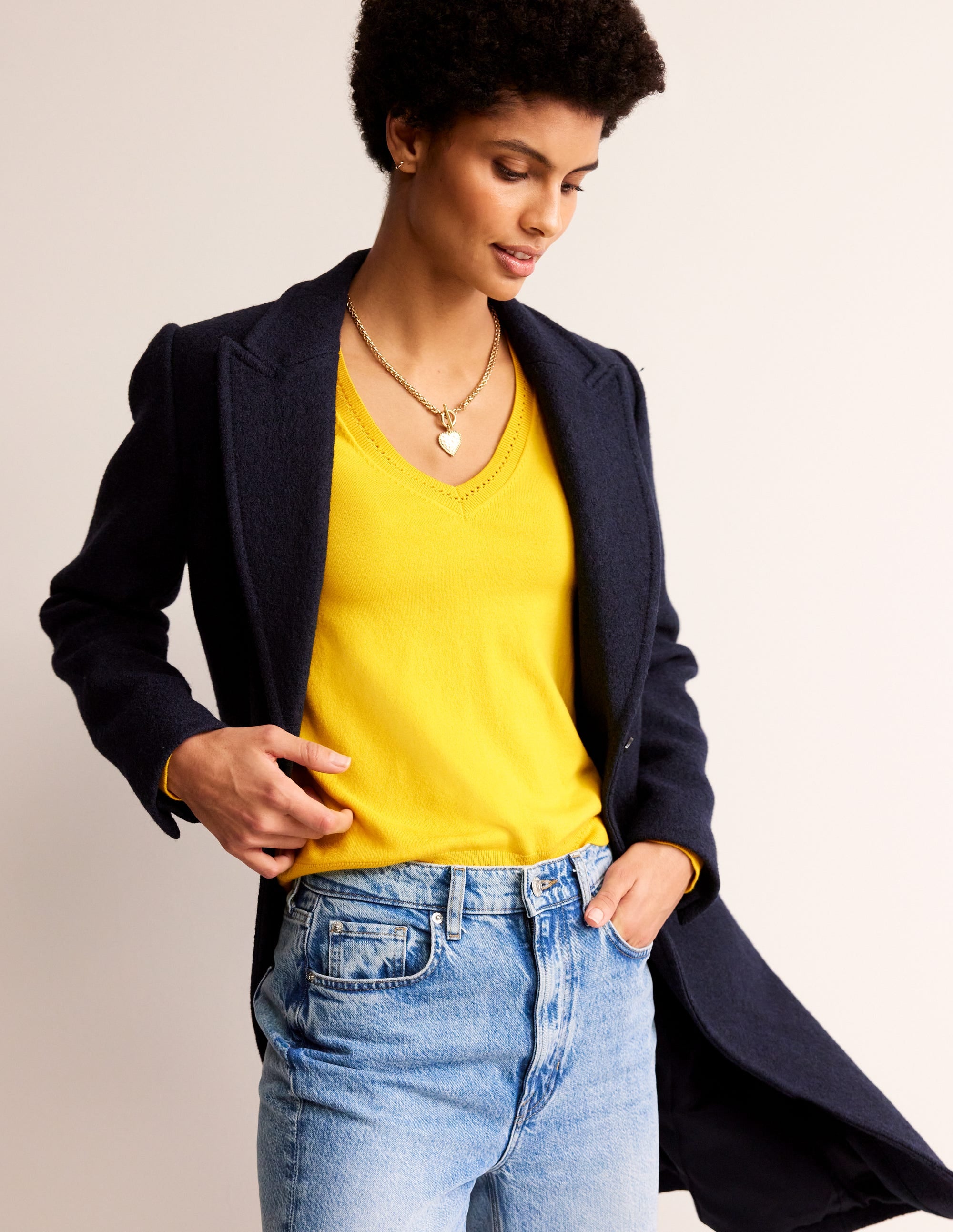 Catriona Cotton V-Neck Jumper-Passion Fruit Yellow - Image 4