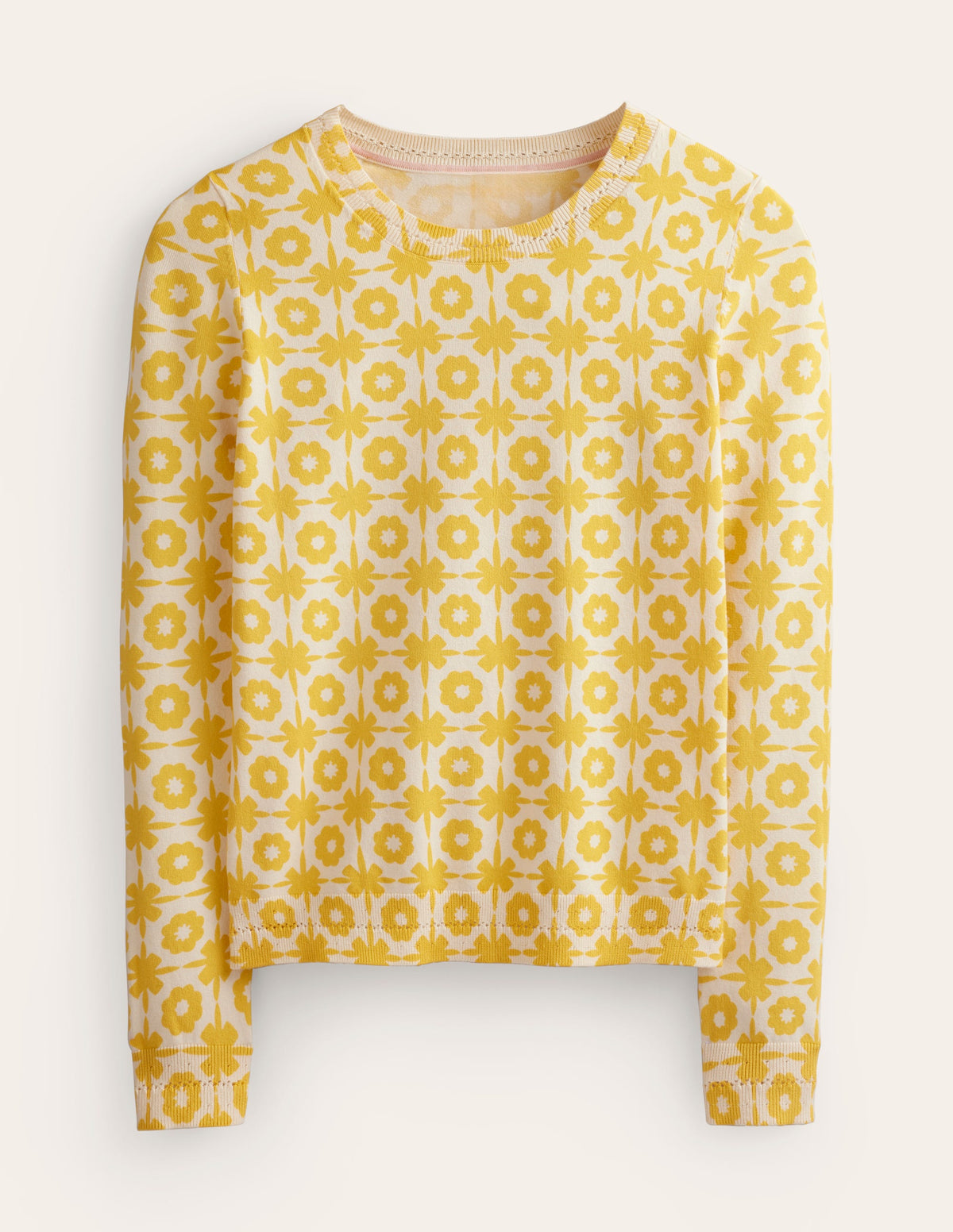 Catriona Cotton Crew Jumper-Mimosa Yellow Print-6
