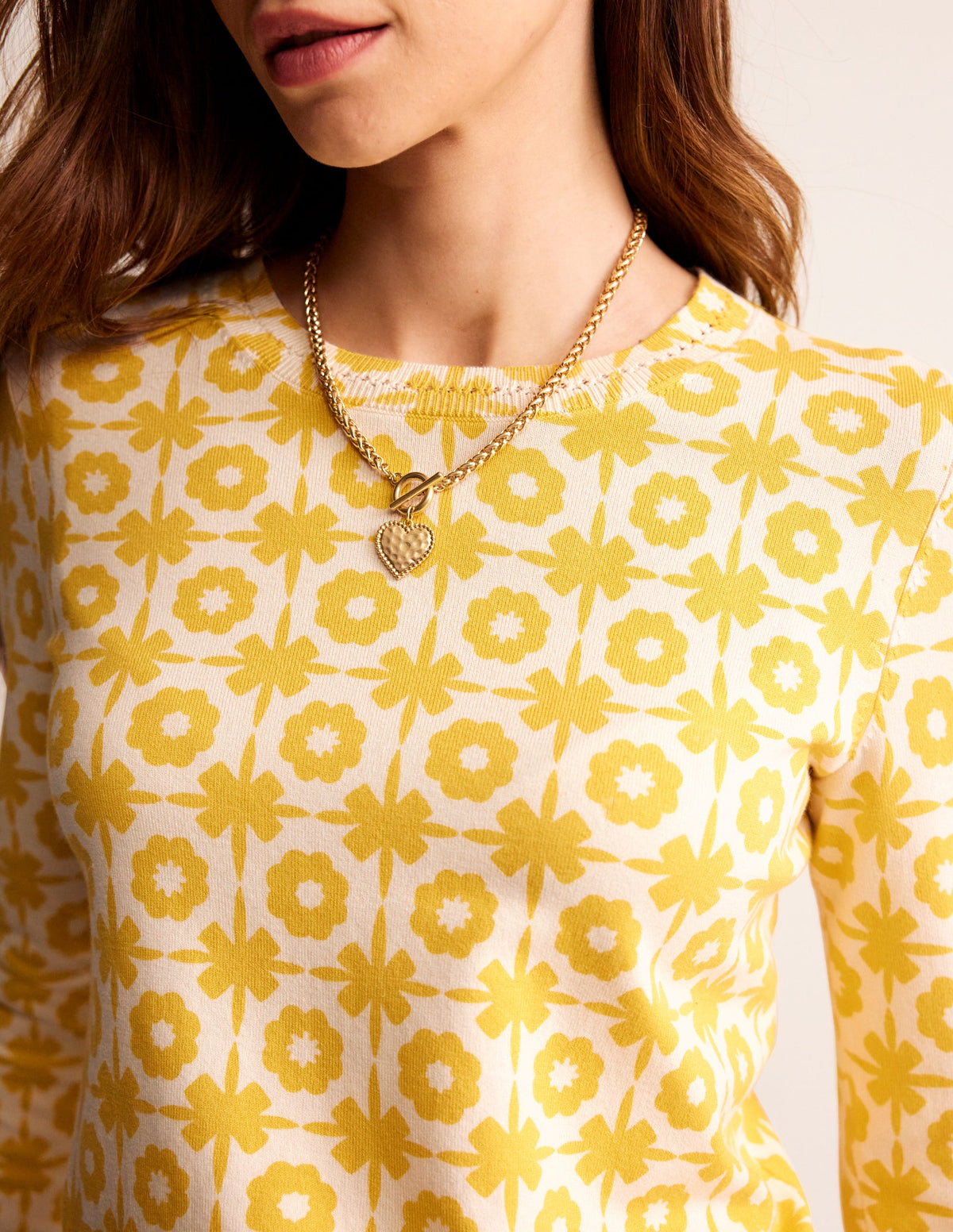 Catriona Cotton Crew Jumper-Mimosa Yellow Print-2