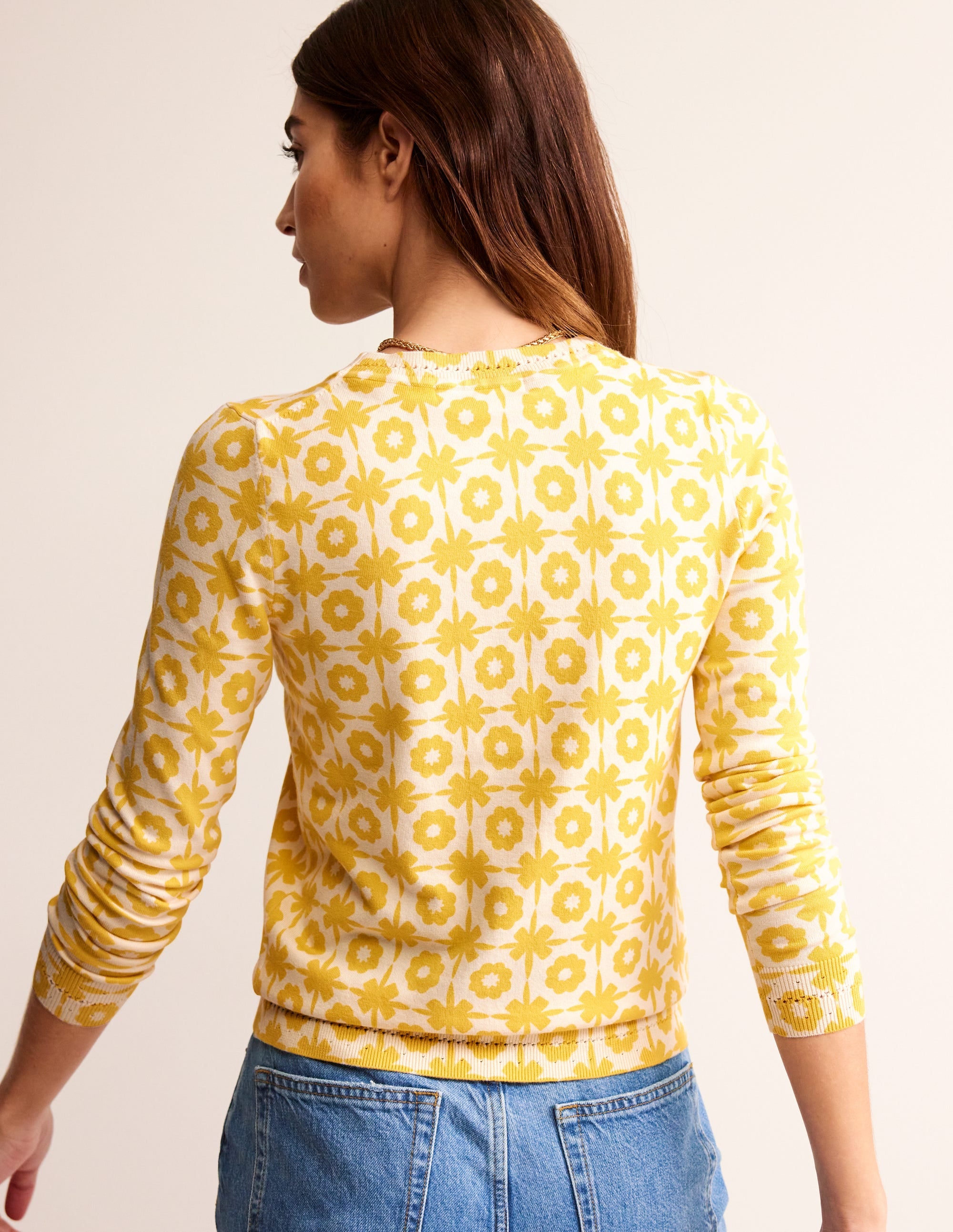 Catriona Cotton Crew Jumper-Mimosa Yellow Print - Image 3